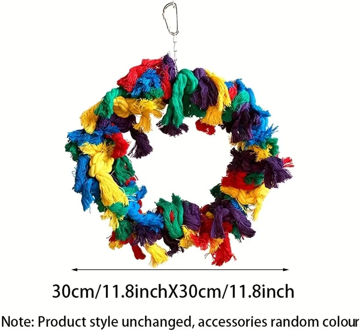 AIMALL Large Cotton Rope Ring Bird Toy for Parrots - 11.8 Inch, Colourful Parrot Swing and Biting Chew Toy, Fun Bird Activity Ring, 366G image number 6