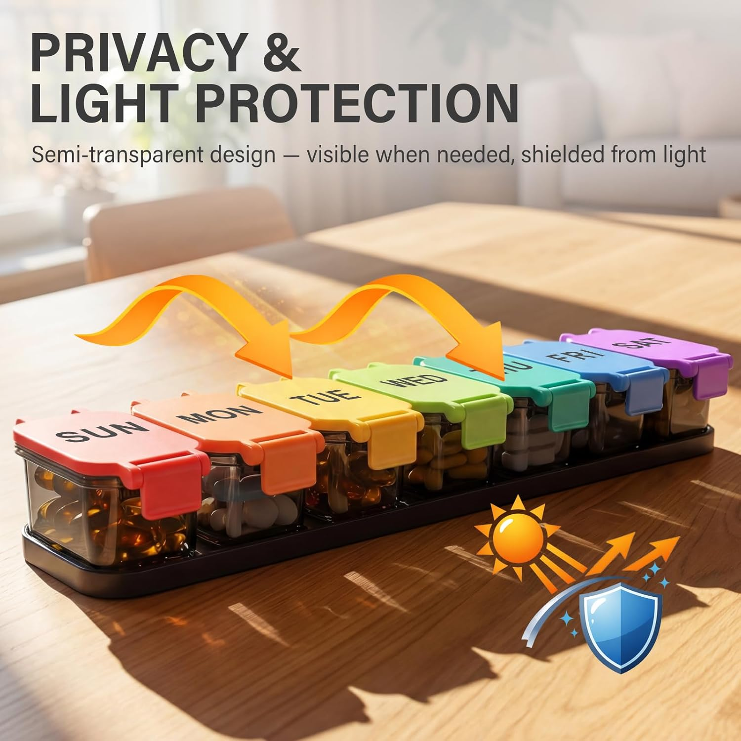 Extra Large Weekly Pill Organizer - Waterproof 7-Day Pill Box, Portable Vitamin & Supplement Case, Easy to Open Design, Ideal for Travel and Daily Medication Management (Rainbow) image number 1