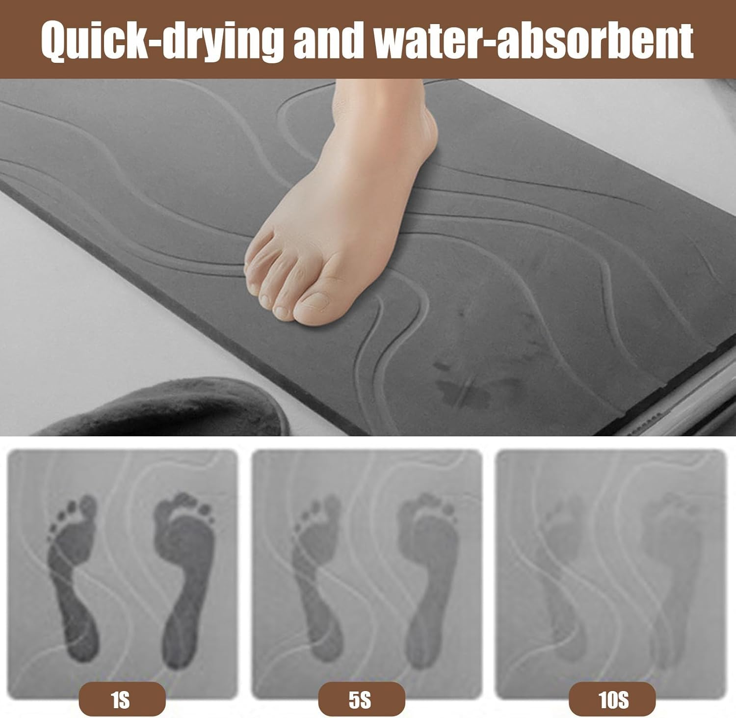 Stone Bath Mat | Natural Aceous Earth Shower Mat | Non-Slip Super Absorbent Quick Drying Bathroom Floor Mat | Multipurpose Stone Drying Mat for Kitchen Bathroom image number 2