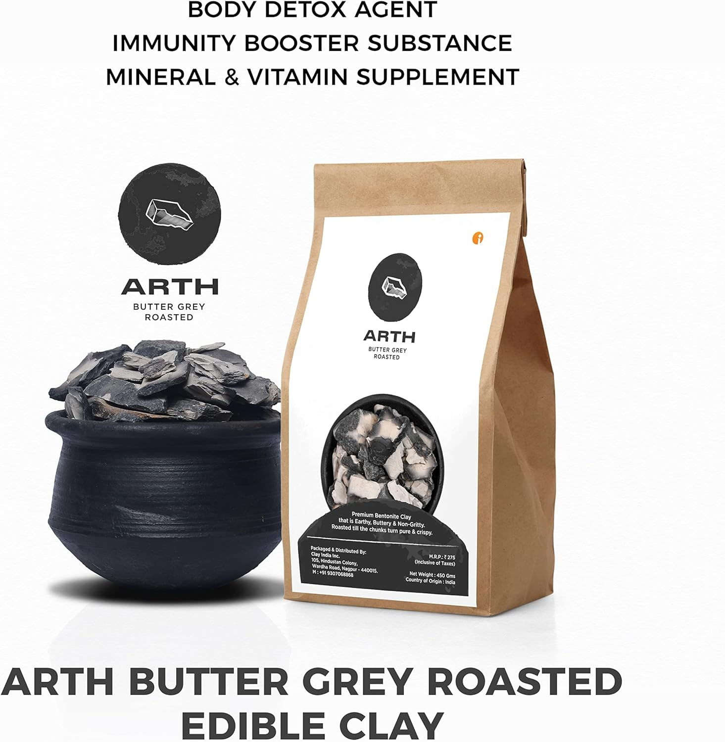 Arth Butter Grey Roasted Clay Bhutado Bhuni Mati 450Gms image number 1
