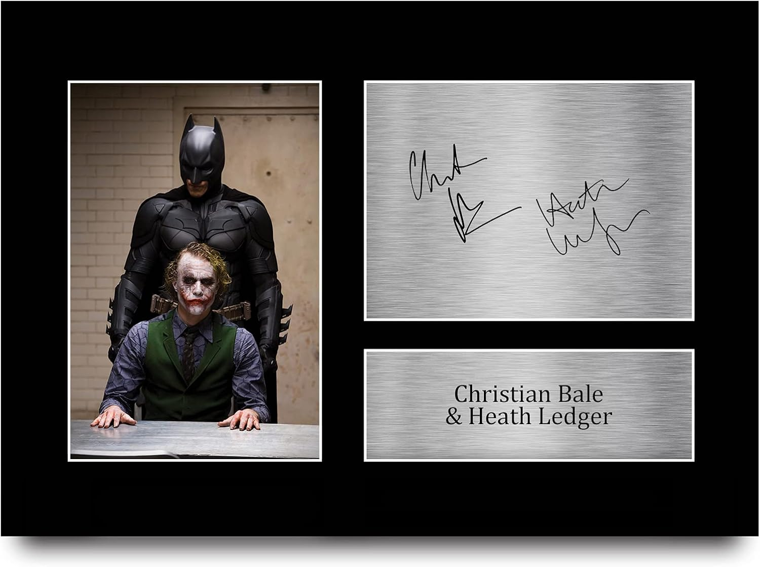 HWC Trading FR A3 Christian Bale & Heath Ledger the Dark Knight Batman & Joker Gifts Printed Signed Autograph Picture for Movie Memorabilia Fans - A3 Framed