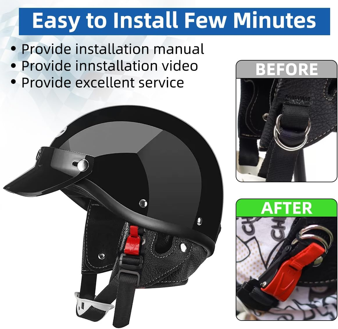 Helmet Quick Release Buckle Replacement Kit Compatible with Half, 3/4, Full Face Helmet