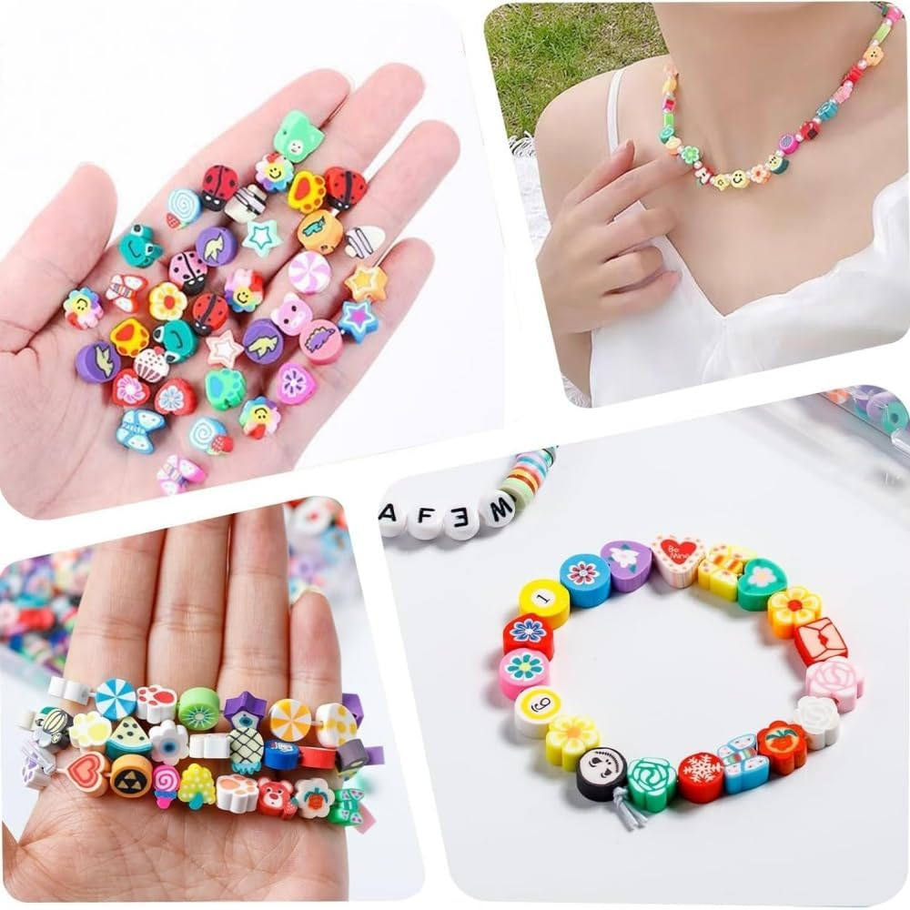 1000PCS Craft Beads Set, Colourful Polymer Beads with String, DIY Jewellery Making Kit image number 2