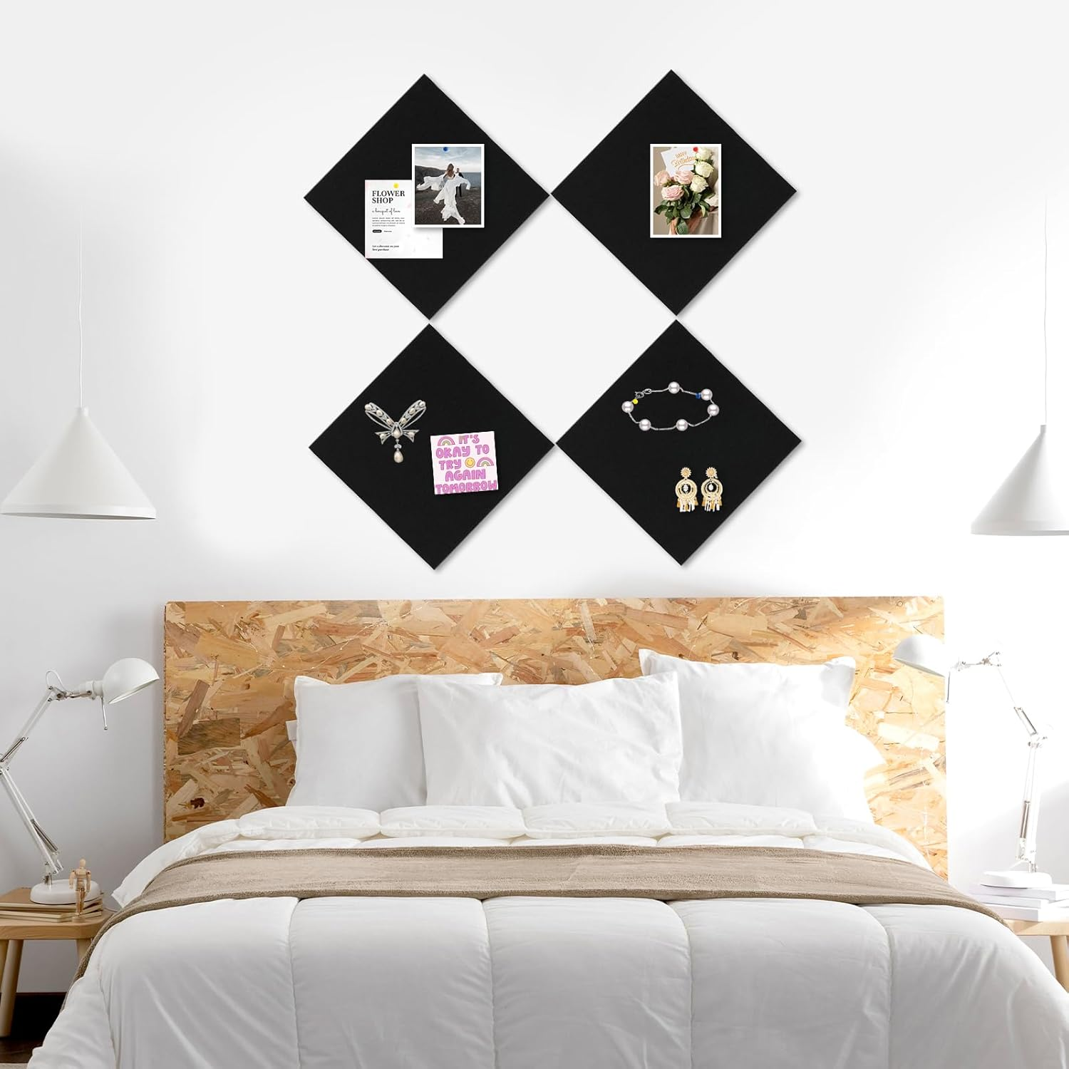 Large Cork Board Alternative, 4 Pack 12&rdquo; X 12&rdquo; Self Adhesive Felt Bulletin Board Wall Panels, Pin Board, Felt Wall Tiles for Home, Office with 40 Push Pins(Black) - 5 Pack-Black image number 5