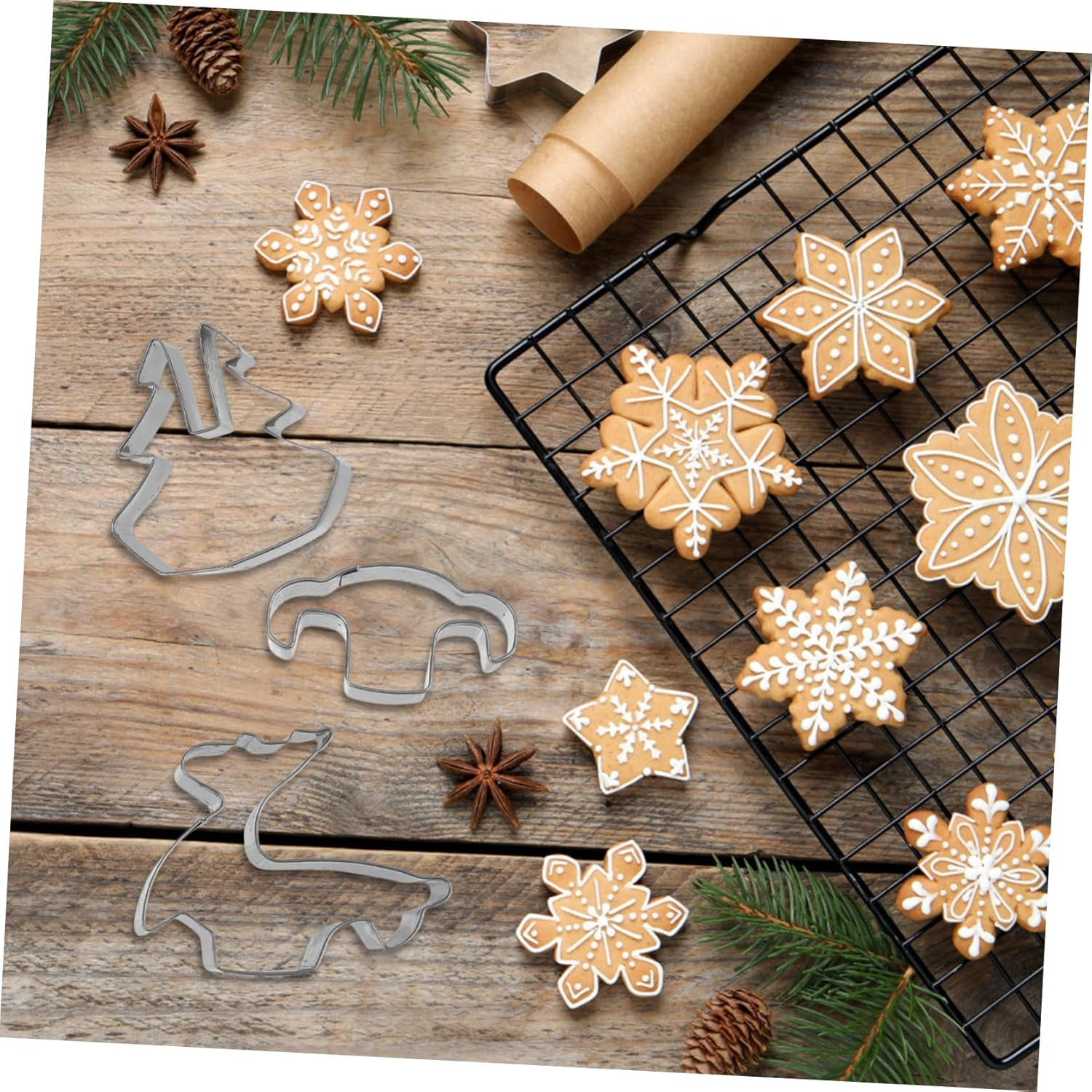 16Pcs Christmas Biscuit Cutters Set Stainless Steel Mold Reusable DIY Baking Accessories for Holiday Party Supplies image number 4