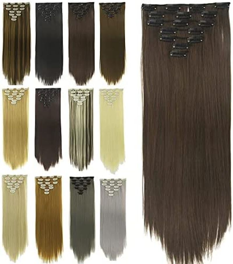 IMISSU 24 Inch 7PCS Set Long Straight Clip in Hair Extensions Natural Full Head Hair Extension Hairpiece for Women 120G (Piano Copper Mix Brown) image number 3