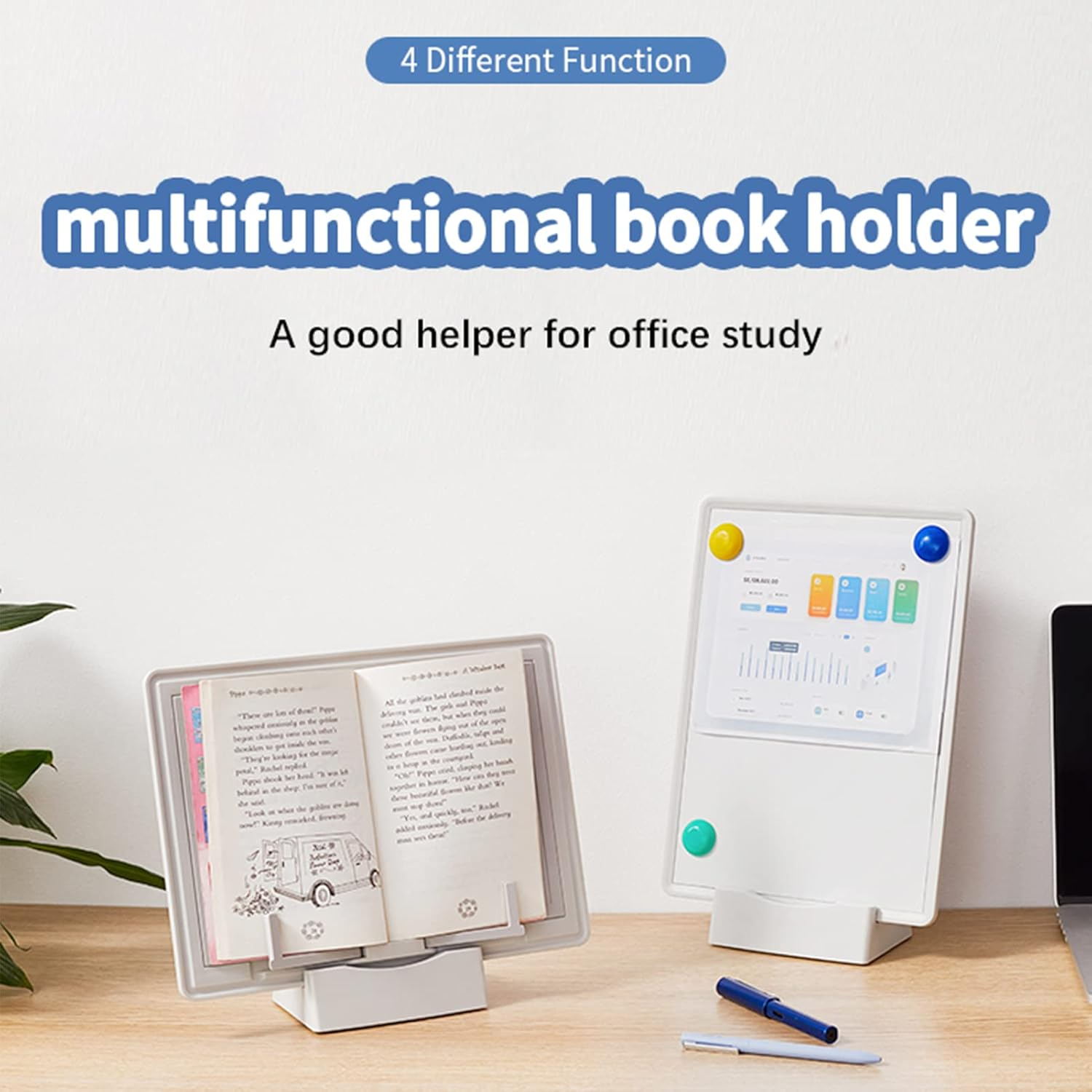 Nurdo Book Stand Holder Portable Multifunctional Magnetic White Board Paper Clipboard Bookstand Reading with Pen Slot Support for Reading Hands Free Student Children Writing Bracket Office