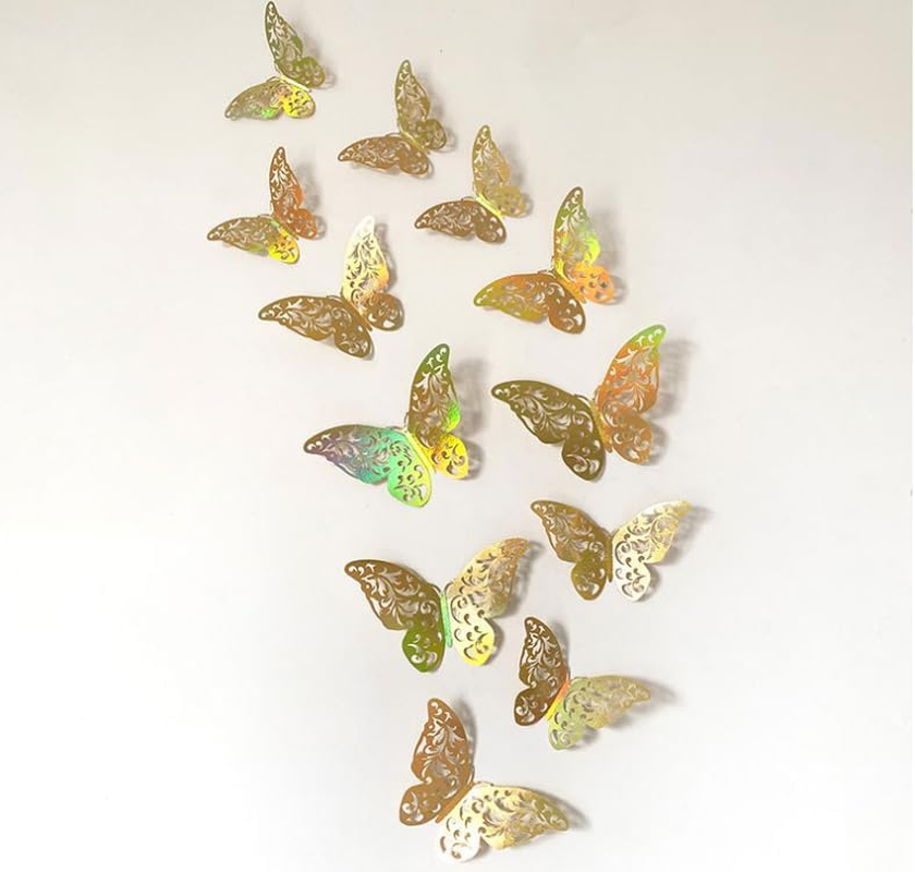 YALLOVE 3D Gold Butterfly Wall Decor, 48 PCS 3 Sizes, Removable Wall Stickers for Cake Decor, Room Decor, Wedding, Birthday image number 4