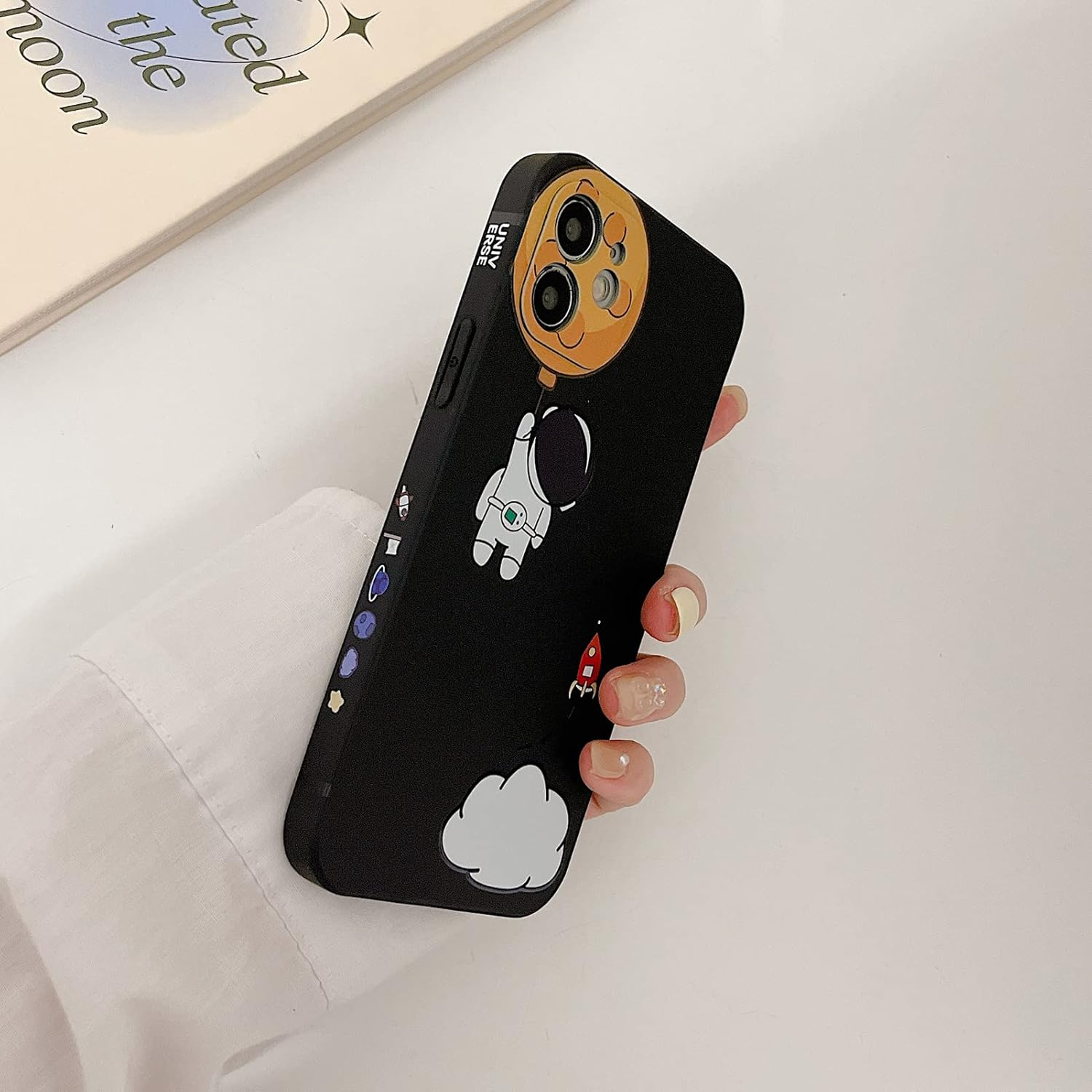 Yonds Queen for Iphone 13 Mini Cute Case, Cartoon Astronaut Space Moon Planet Design Stylish Bumper Cover TPU Rubber Protective Shockproof Fashion Case(Black Moon, Iphone 13 Mini) image number 6