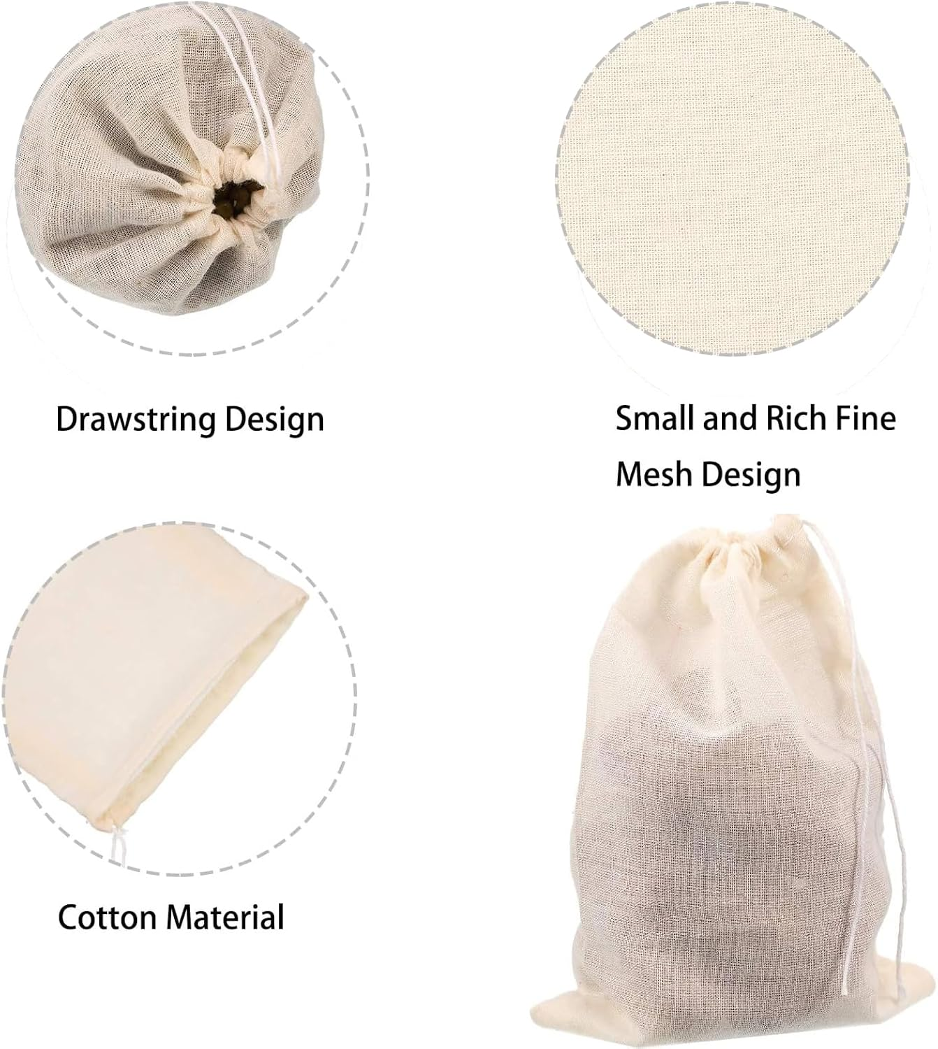 BUYLONG 20 Pcs Muslin Bag, 4X3In Mesh Bags, Cotton Muslin Drawstring Bags, Reusable Tea Bags, Cheesecloth Bags, Brew Bags, Barrier Bags, for Spices Storage, Loose Tea and Coffe, Cooking image number 2