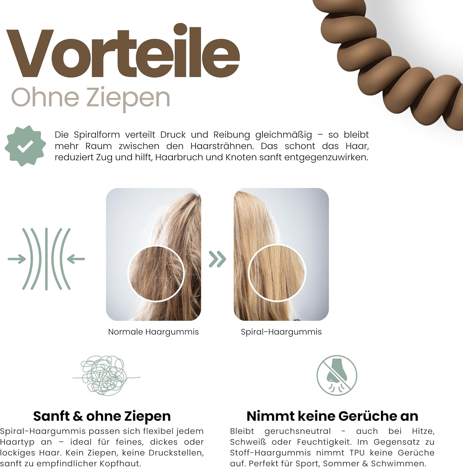 Specora Spiral Hair Scrunchies Mocha Pack of 10-5 Cm - TPU - Telephone Cable Scrunchie - No Pulling & Tangling - Elastic, No Mark, Gentle on Hair image number 5