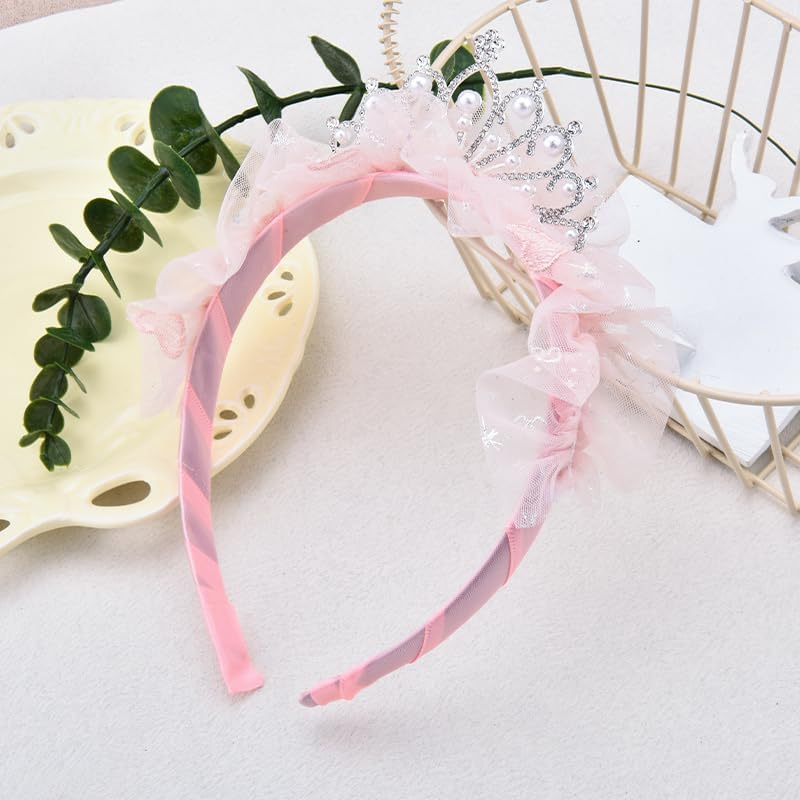 Crown Priness Tiara Cute Fairy Headband for Girls Crowns Hairband for Birthday Party Favors Christmas Halloween Cosplay Hair Accessories for Kids, Pink image number 6