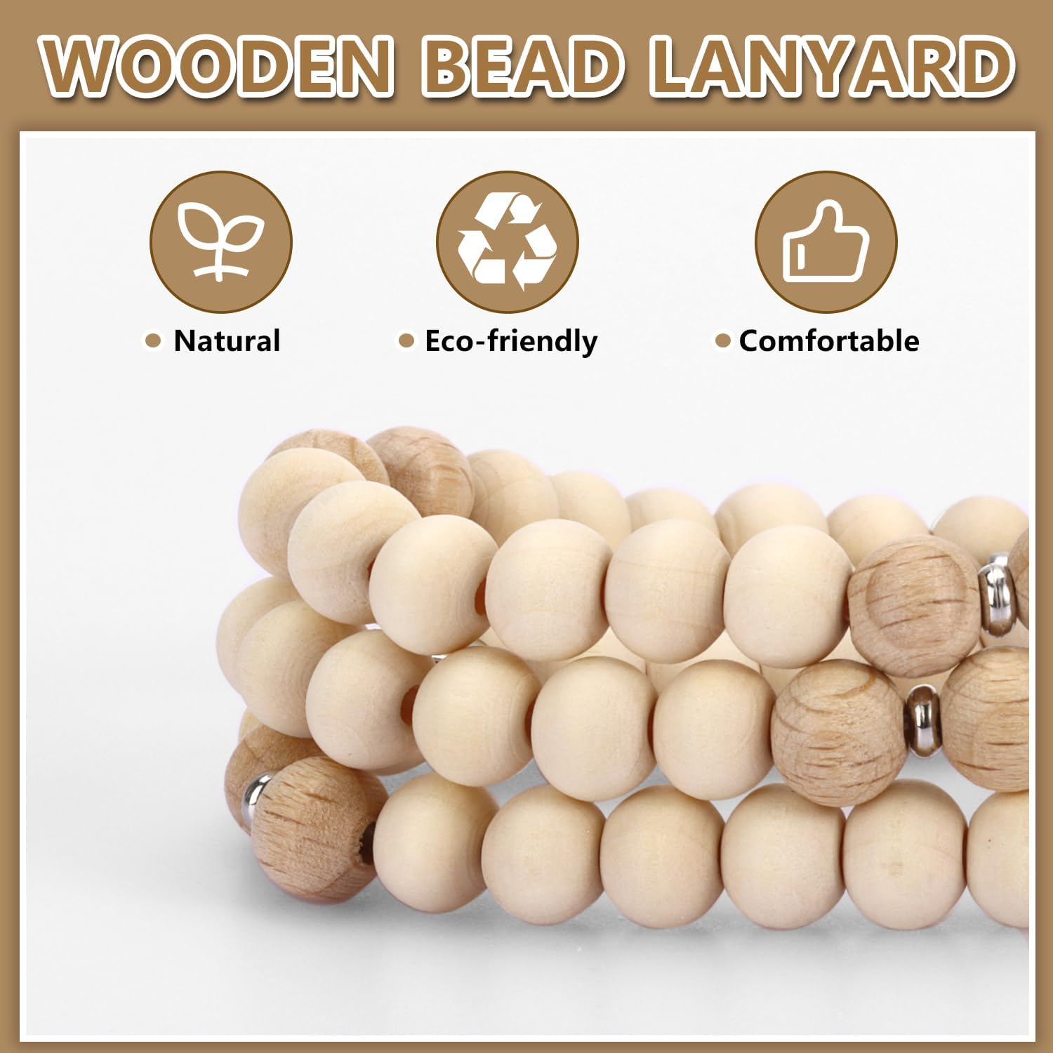 Teacher Lanyard with Id Holder, Cute Lanyards for Id Badges Keys, Retractable Natural Wooden Beaded Lanyard for Women image number 6