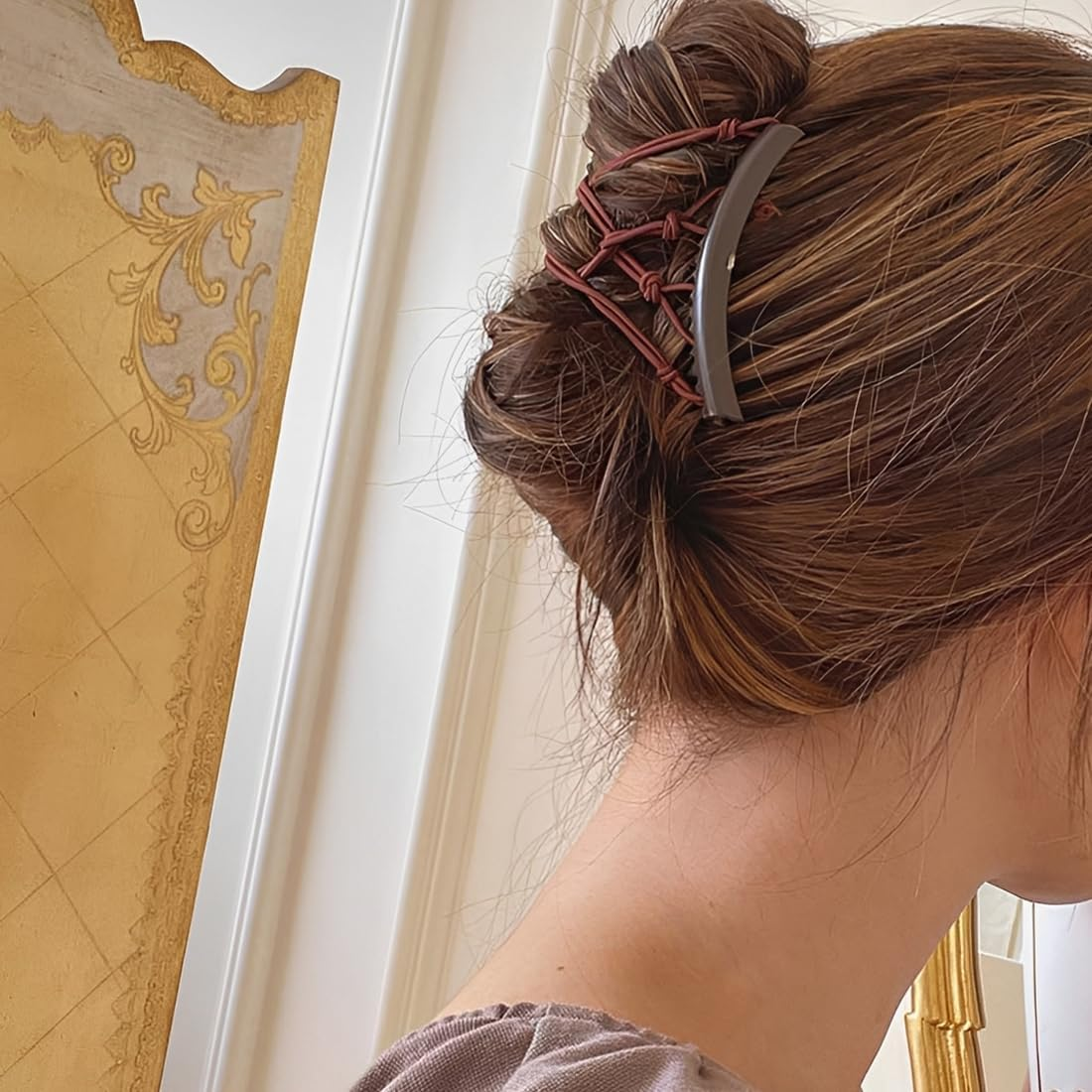 2 Pieces Elastic Hair Clips Double Comb Hair Bands Elastic Magic Combs for Thick Hair Vintage Adjustable image number 5