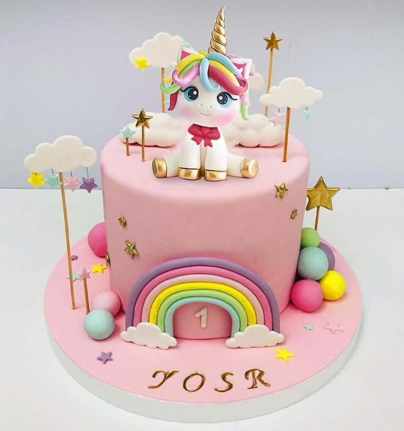 29 PCS Unicorn Cake Topper, Unicorn Rainbow Cake Decorations with Rainbow Stars Unicorn Balls Happy Birthday Cake Decorations for Boys Girls Kids Birthday Party Baby Shower Supplies