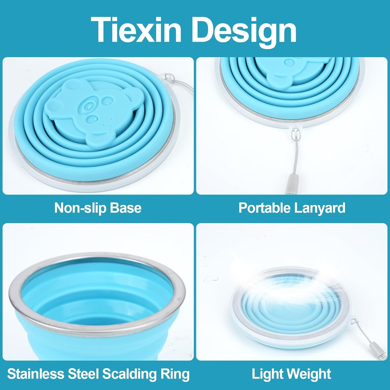 WRENYZK Pack of 2 Foldable Cups with Lid, 250 Ml, Reusable Foldable Cup, Travel Mug, Portable Silicone Cup, Outdoor Camping Folding Cup for Travel, Sports, Picnic, Hiking (Blue, Grey) image number 3