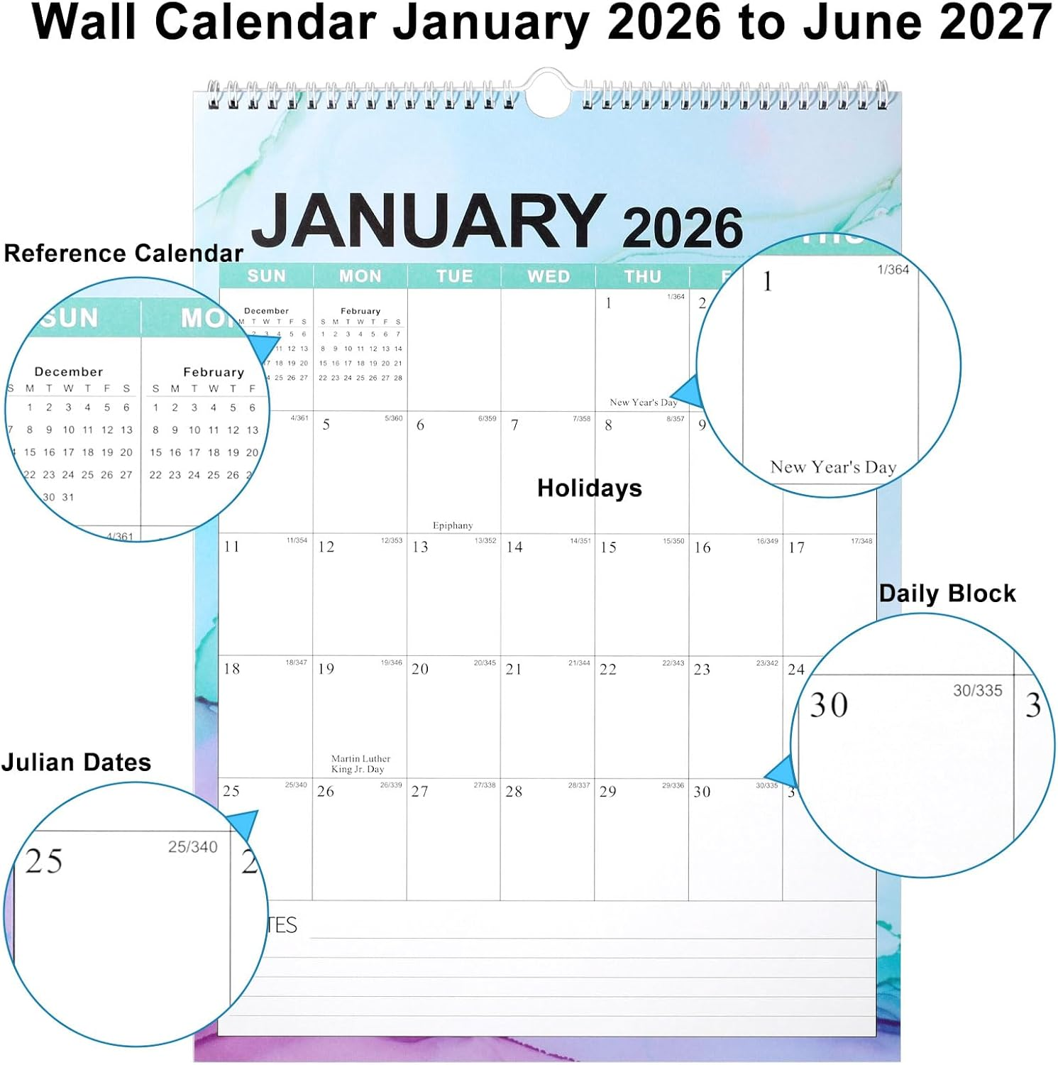 2026-2027 Wall Calendar with Stickers, Monthly Planner Runs from January 2026 to June 2027, 18 Months for Office Home School, 17'' X 12'' (Dark Blue) - Dark Blue image number 4