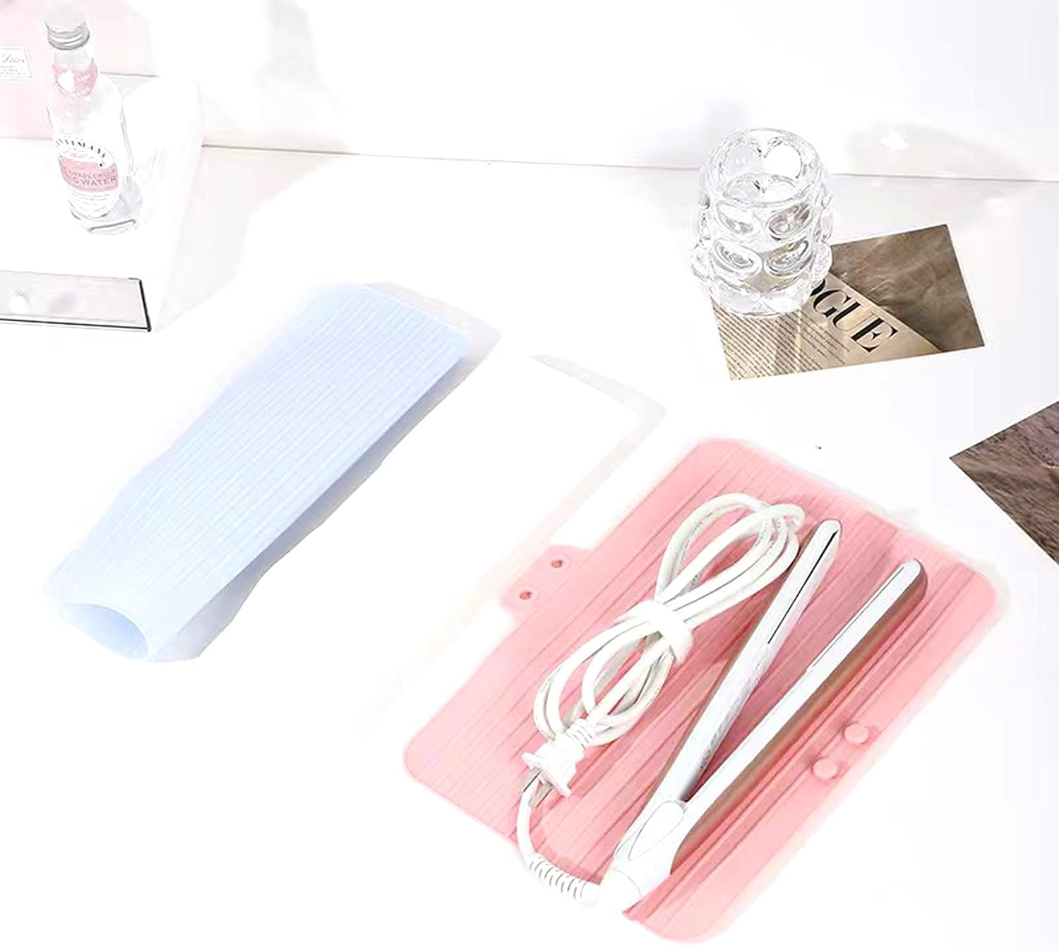 Heat Resistant Silicone Mat Travel Case Portable Travel Mat Cover for Hair Straightener, Flat Iron and Hot Hair Styling Tools (Blue) - Blue image number 3