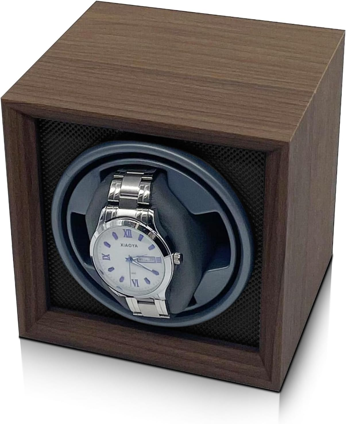 LIAN Automatic Single Watch Winder with Japanese Mabuchi Quiet Motor Wooden PU Leather Soft Flexible Memory Foam Watch Pillows for Men'S and Women'S Watches Blackgrey