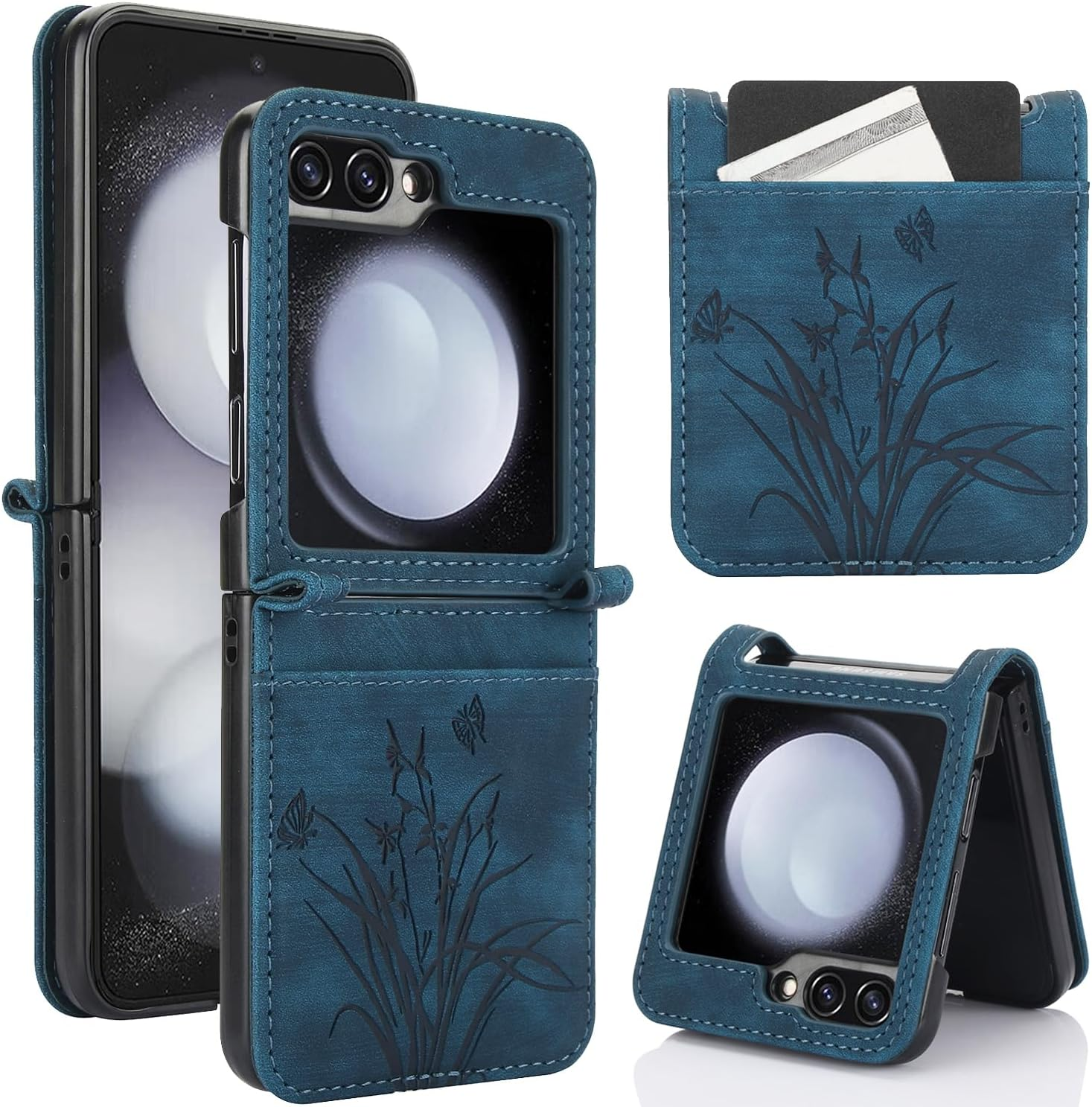 KQXG Case for Samsung Galaxy Z Flip 7 Fe/Samsung Galaxy Z Flip 6 - Shockproof Protective Case, Mobile Phone Case Made of Synthetic Leather, PC Inner - Blue