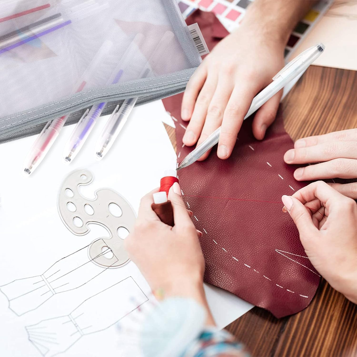 4 Colors Heat Erasable Fabric Pen Set, 8PCS Heat Erase Pen Shells with 40PCS Refills and 1Pcs Pen Storage Bag, Fabric Marking Pens for Sewing, Quilting, Leather, Dressmaker, Cloth image number 4