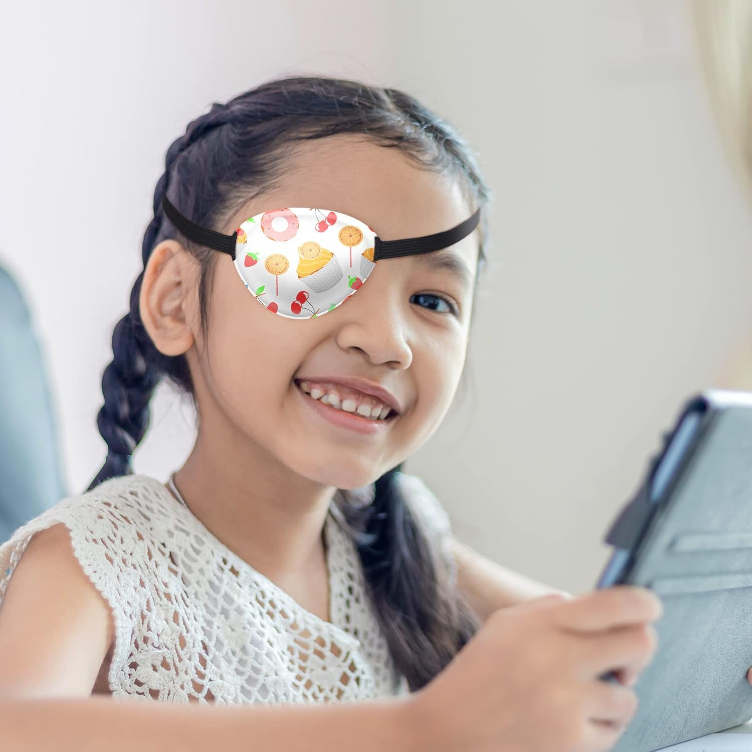 8 Pcs Eye Patches for Kids Adjustable Single Eye Patch Reusable Cute Girls Eye Patch with Elastic Strap for Lazy Eye Either Eye Left or Right Eyepatch, Unicorn Mermaid Rainbow Various Patterns image number 3