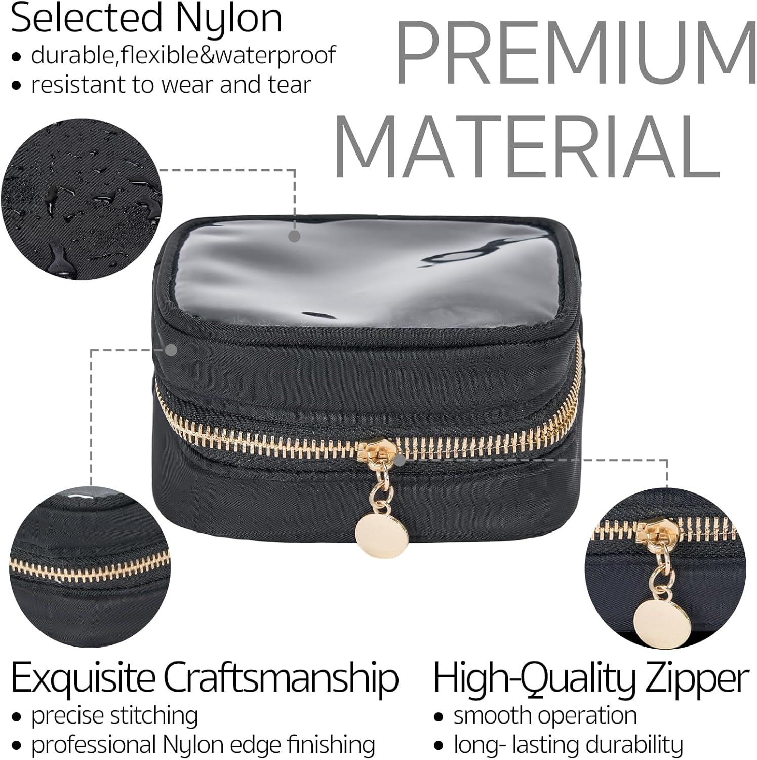 Clear Cosmetic Bag Mini Makeup Bag Women Small Cosmetic Bag for Purse Zipper Cute Pouches Make up Travel Toiletry Essentials Preppy Purse Organizer Bags, Black, Fresh, Minimalist, Modern image number 3