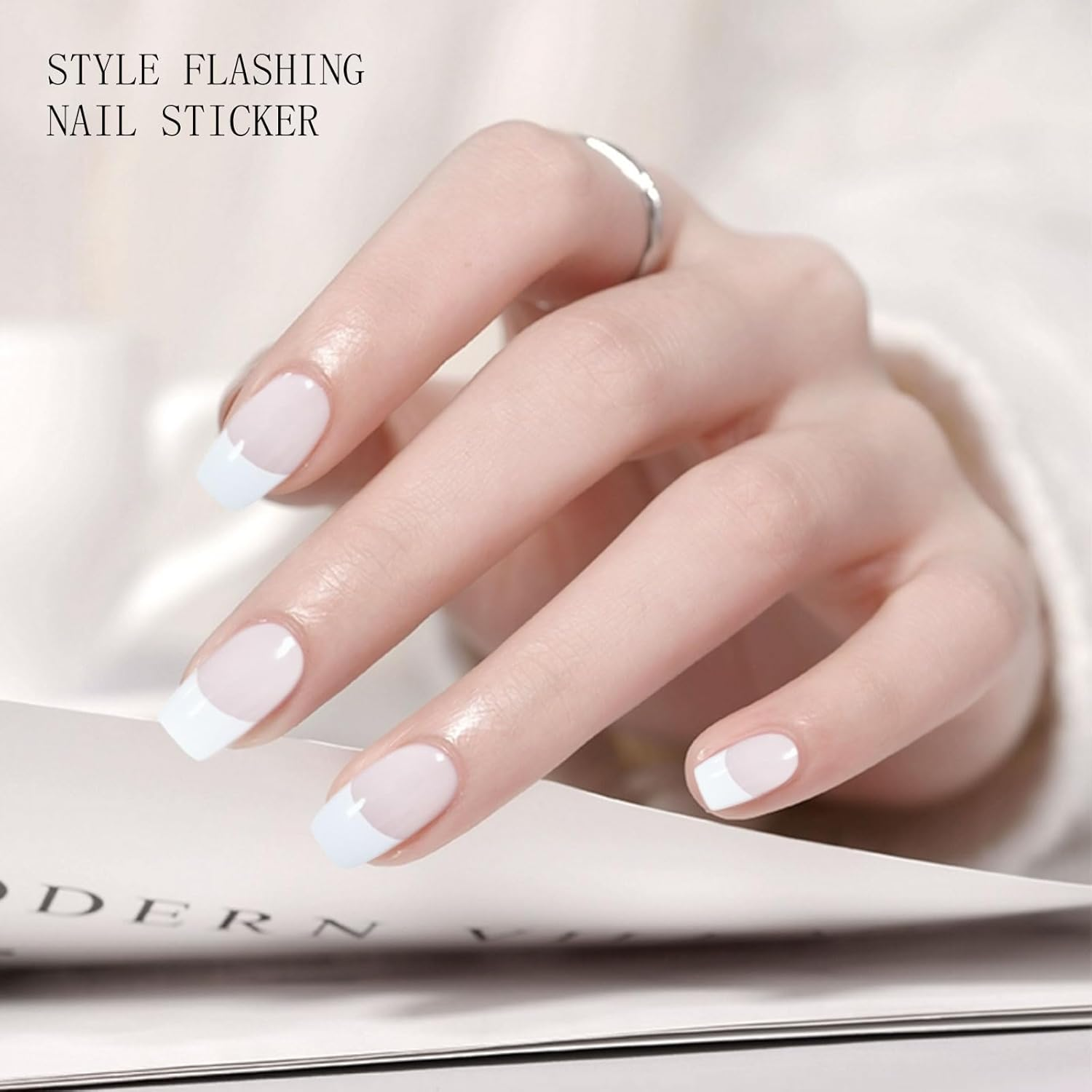 JMEOWIO Nail Foil Beige French Tip Gel Nail Foils Self-Adhesive Nail Stickers UV Hardening Decoration Nail Design Accessories image number 6