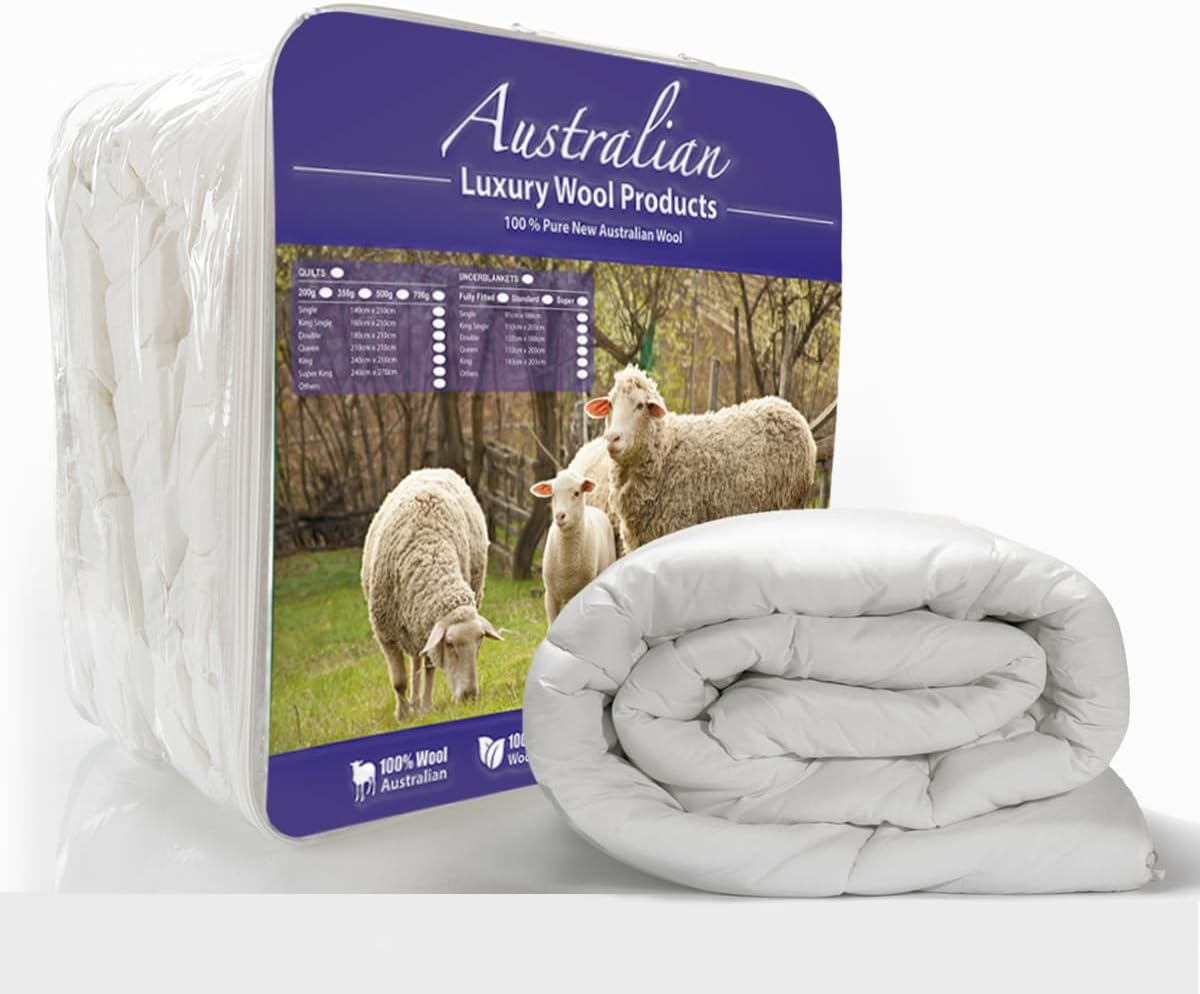 500GSM Washable Australian Wool Quilt Doona Duvet Blanket All Season Weight (King Single)