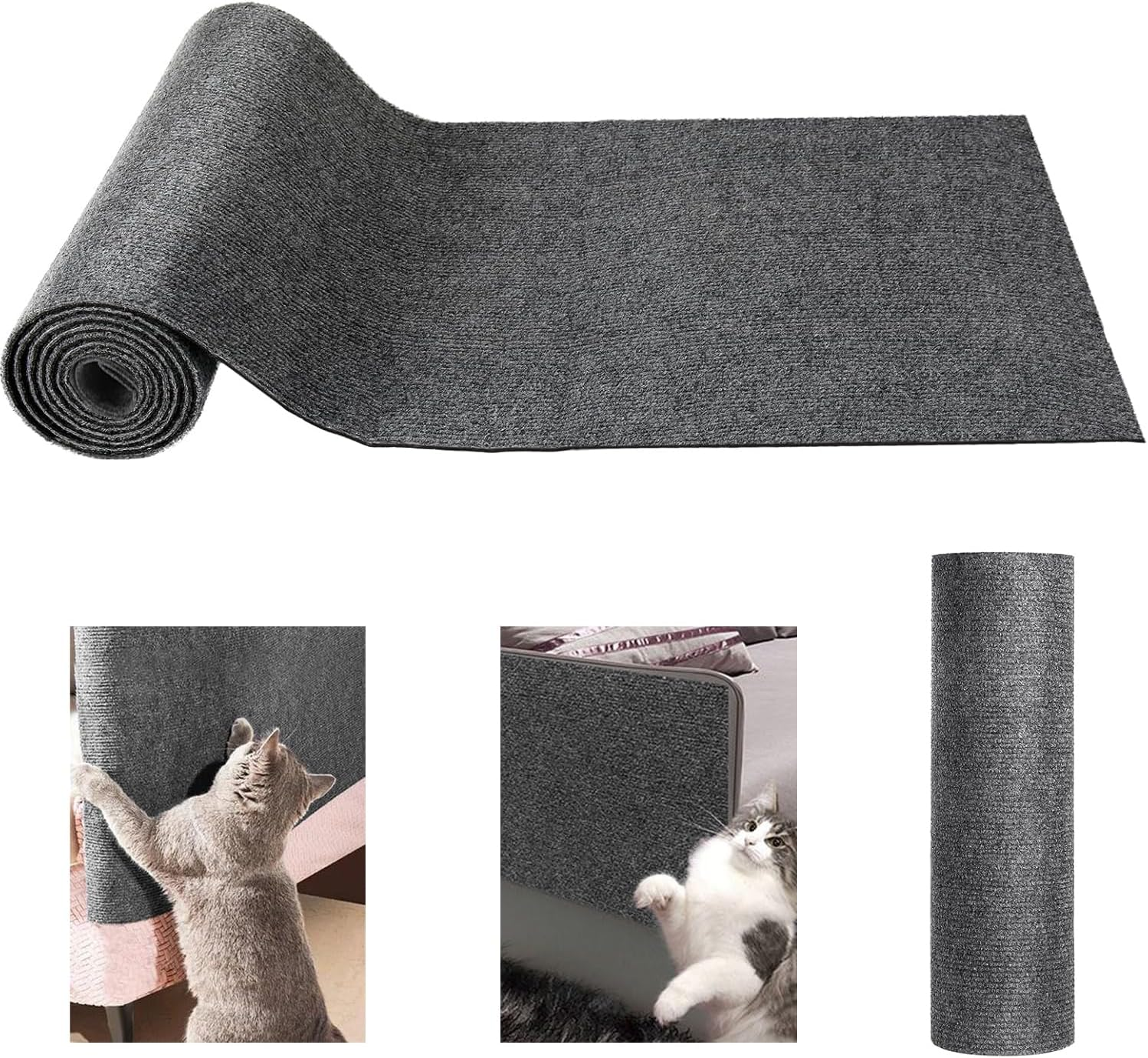 Topbine Pack of 2 Self-Adhesive Cat Scratching Mats, 30 X 100 Cm, Trimmable Cat Scratching Boards, Grey, Self-Adhesive Scratching Mat, Cat Scratching Boards, DIY Trimmable Carpet Mat for Protects image number 4