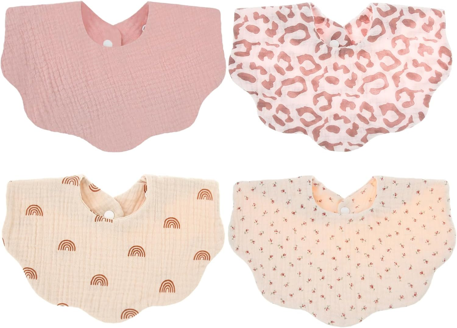 ZONEY Baby Bandana Dribble Bibs 4 Pack, 4 Layer Cotton Wave Muslin Baby Bibs with 2 Adjustable Snap, Soft and Absorbent Baby Drool Bibs for Newborns, Toddlers, Boys and Girls Teething