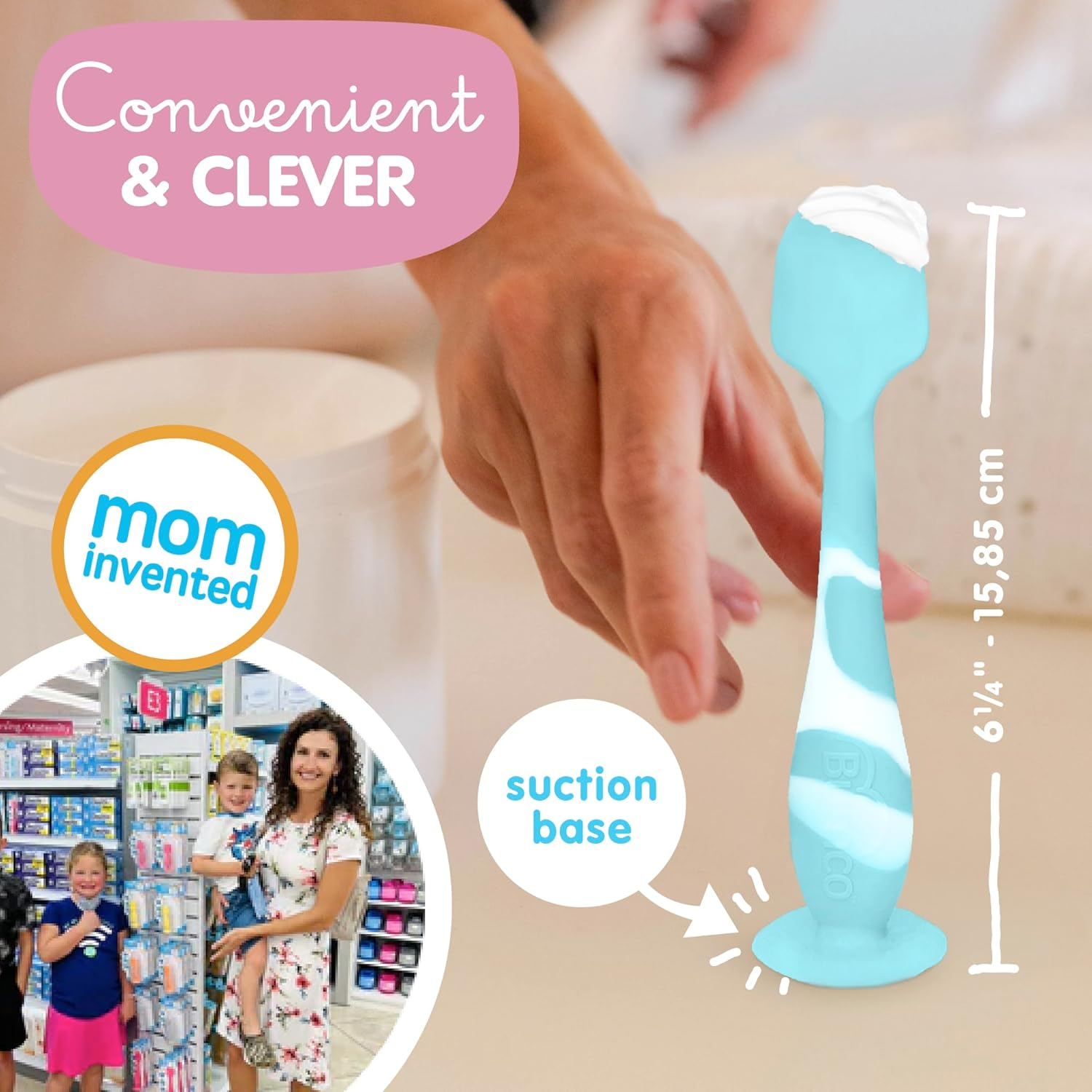 Baby Bum Brush Bumco Baby Diaper Rash Cream Applicator - Diaper Cream Spatula for Butt Paste Diaper Cream - Newborn Baby Essentials, Perfect for Baby Registry, Baby Shower Gifts - Aqua Swirl image number 5