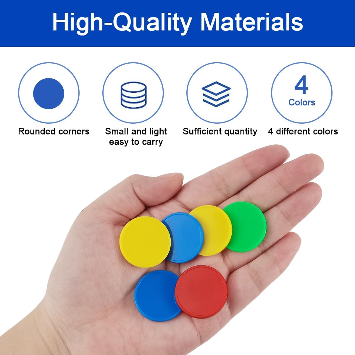 400 Pieces Plastic Poker Chips, 4 Colours 0.98 Inch Counting Chips for Children Game Math Counting Bingo Game Blank Plastic Counter for Children Reward image number 6