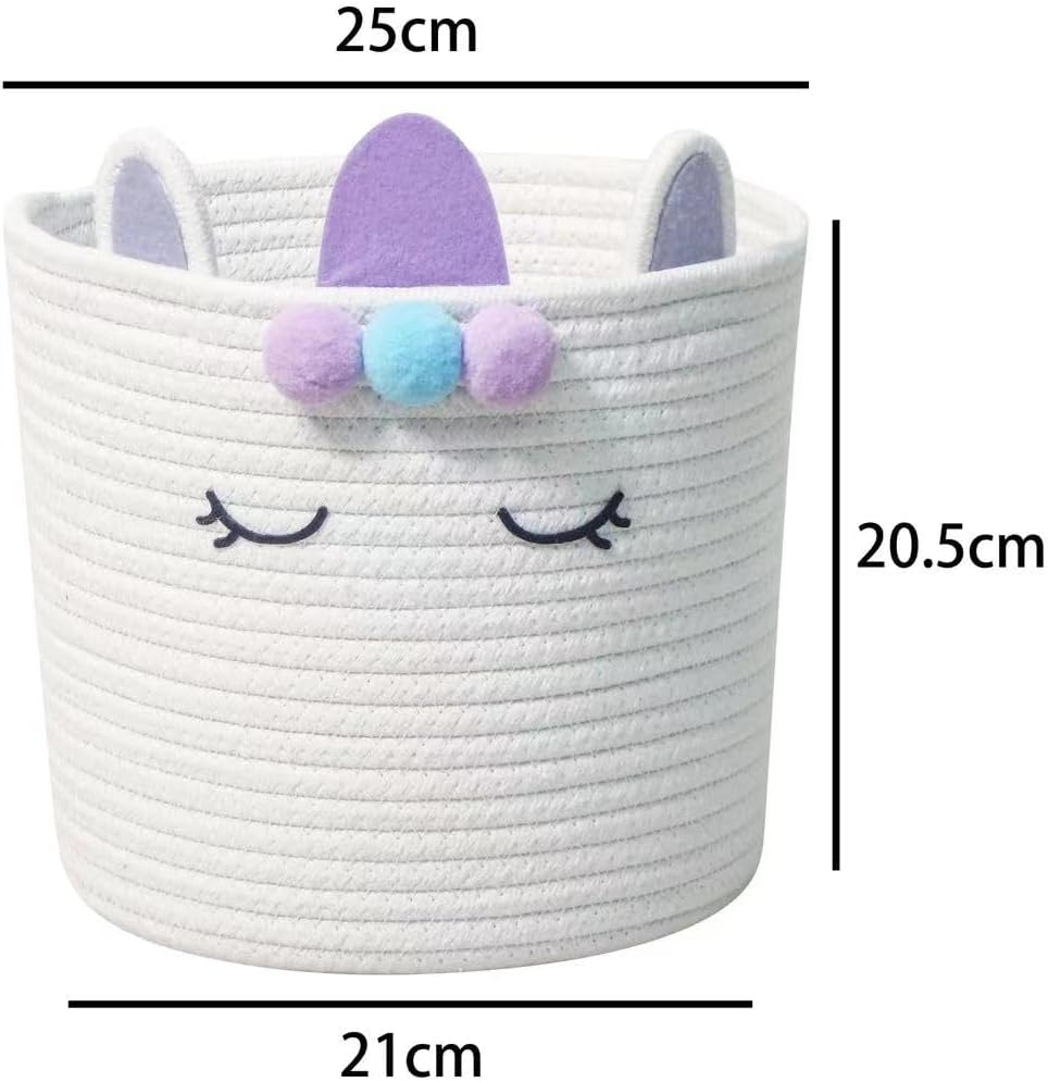 T&T Homewares - Small Woven Cotton Rope Storage Basket, Collapsible Organizer Basket, Clothes | Pet Gift Basket | Nursery Organizer- D25Xh20 (Purple Unikorn) image number 6