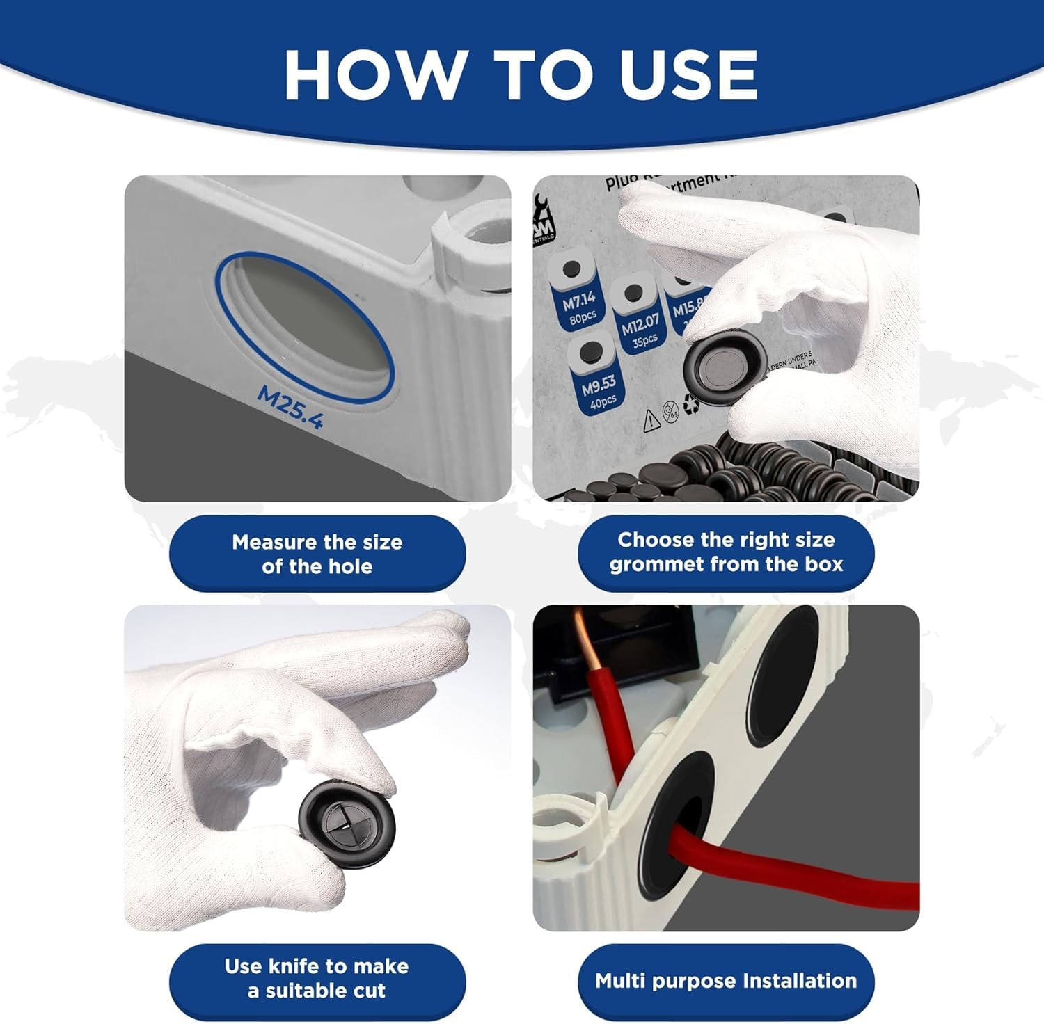 170-Piece Rubber Grommet Assortment Kit, 7 Sizes 7-25Mm, Waterproof and Fire Resistant, Black image number 3