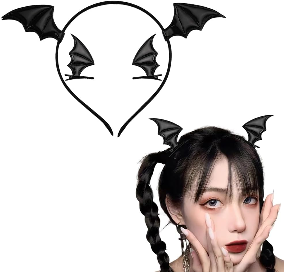 Bat Wings Hair Accessories Halloween Headband for Girls Red Bat Wings Hair Clips for Halloween Cosplay Costume Devil Bat Headbands Headpieces for Bat Barrettes for Women Halloween Party Decorations