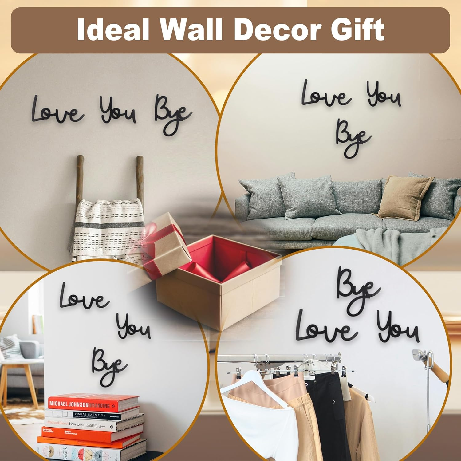 Love You Bye Black Wall Decor, Hanging Wood Home Wall Decor, Family Wall Decor with Letters, Entryway Wall Art, Farmhouse Gather Wall Decor for Hallway Living Room (Black) image number 6