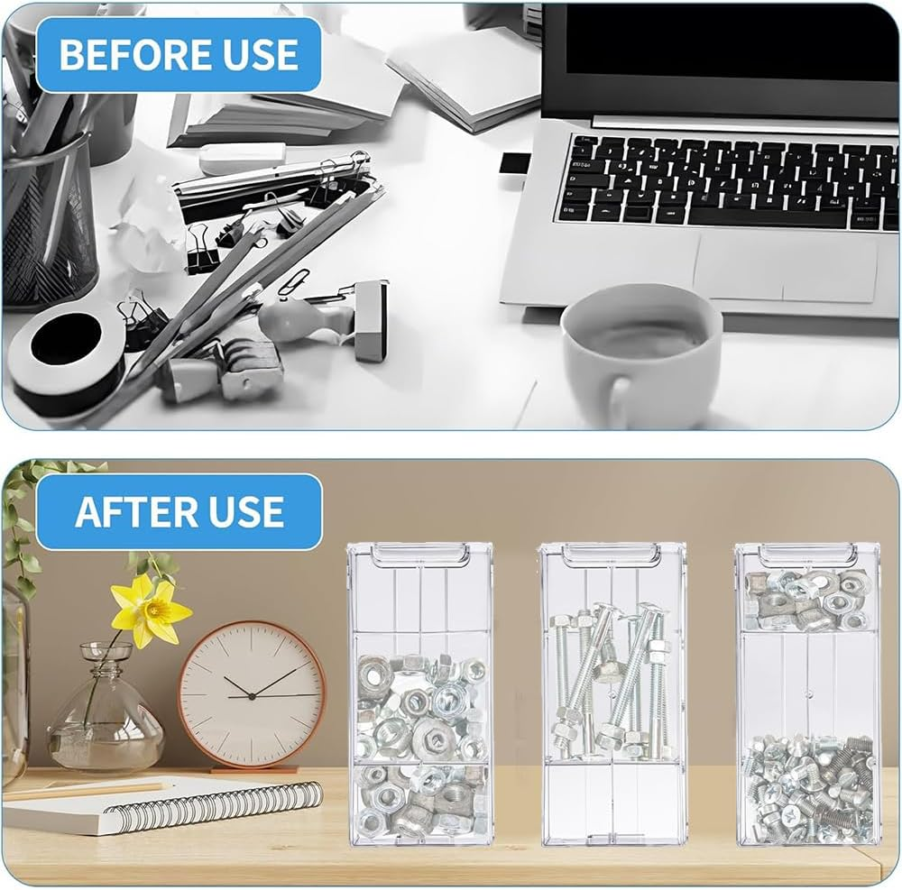 12 Pcs Drawer Stackable Storage Cabinet,Wall Mounted Plastic Drawers Storage Closet,36 Clear Dividers and 12 Tag Card Hardware Storage Bins,For Garage Home Office image number 4