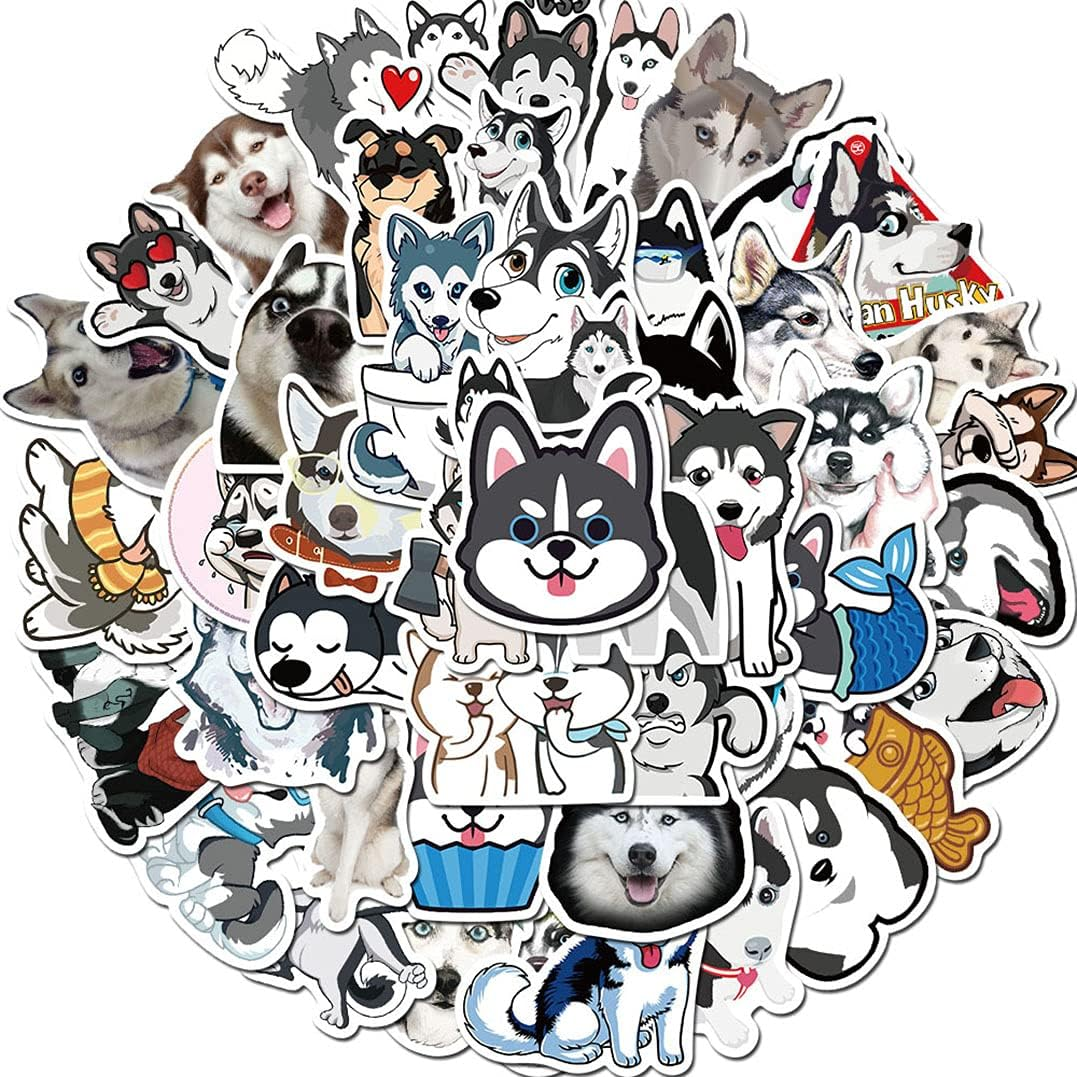 Cute Husky Dog Stickers, 50 PCS Funny Animal Stickers for Waterbottles, Laptop, Phone, Computer, Luggage, Cup for Kids, Boys, Girls, Teens and Adults (Siberian Husky) image number 2