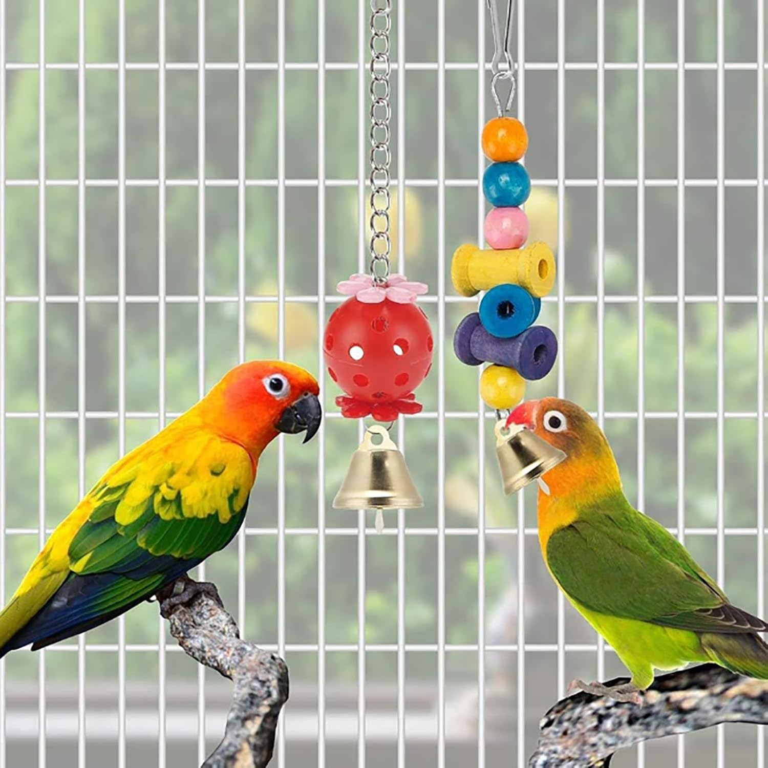 11Pcs Bird Toys Set Colourful Parrot Toys for Small Birds Interactive Ladder Swing Bridge with Bells Safe Lightweight Birds Cage Accessories for Cockatiels Budgies Lovebirds