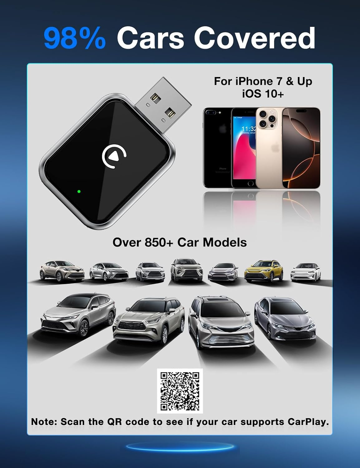 Duduma Wireless Carplay Adapter for Iphone - Convert Wired to Wireless Car Play Wireless Adapter Mini Size with Extension Cable USB & USB-C Fast Auto Connection & No Delay