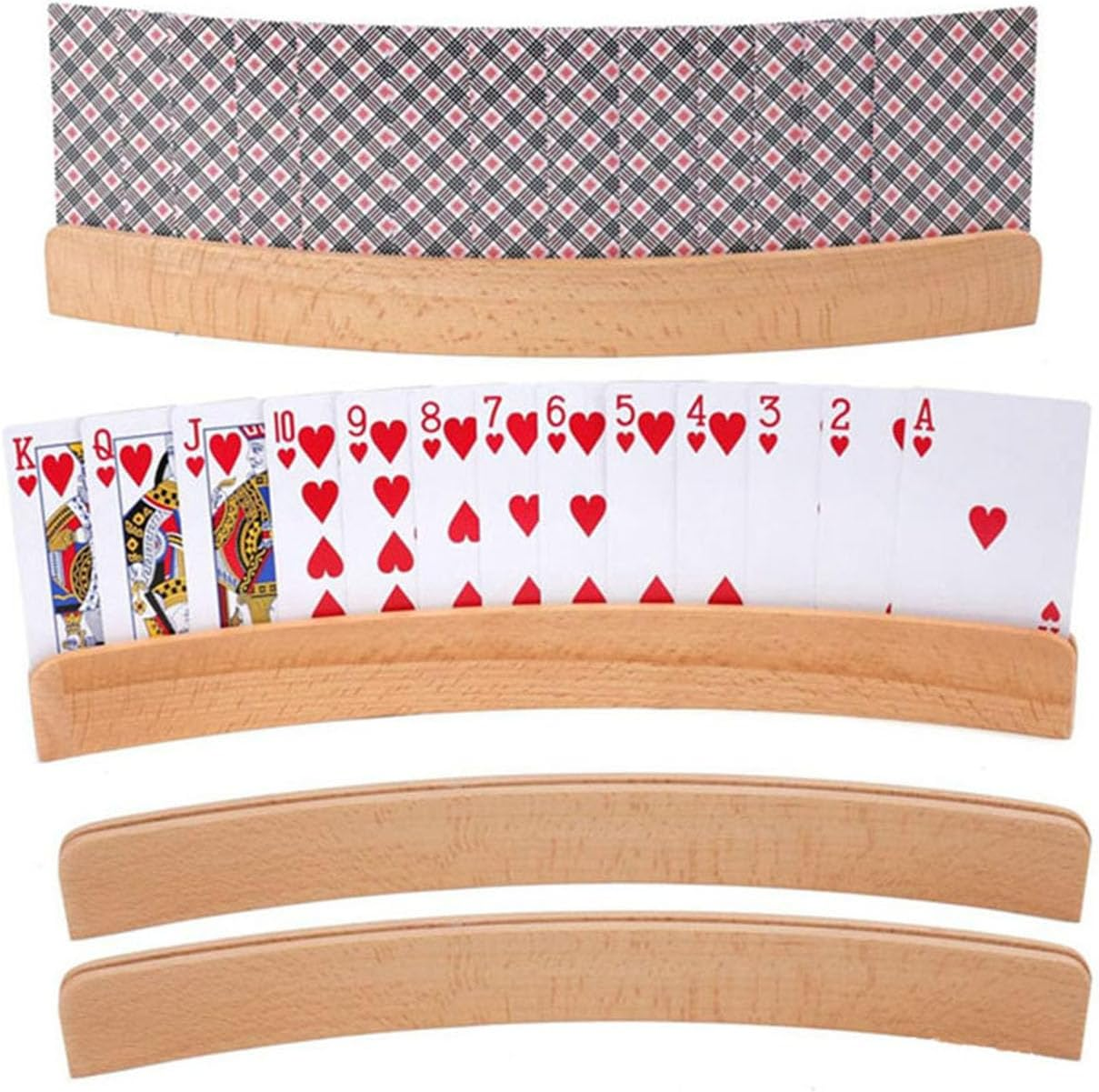 Set of 4 Curved Playing Cards Holders for Seniors Adults,13 X 1.9 X 2.4 Inch,Soild Wood Cards Holders for Playing Cards, Ideal for Multiplayer Card Games image number 1