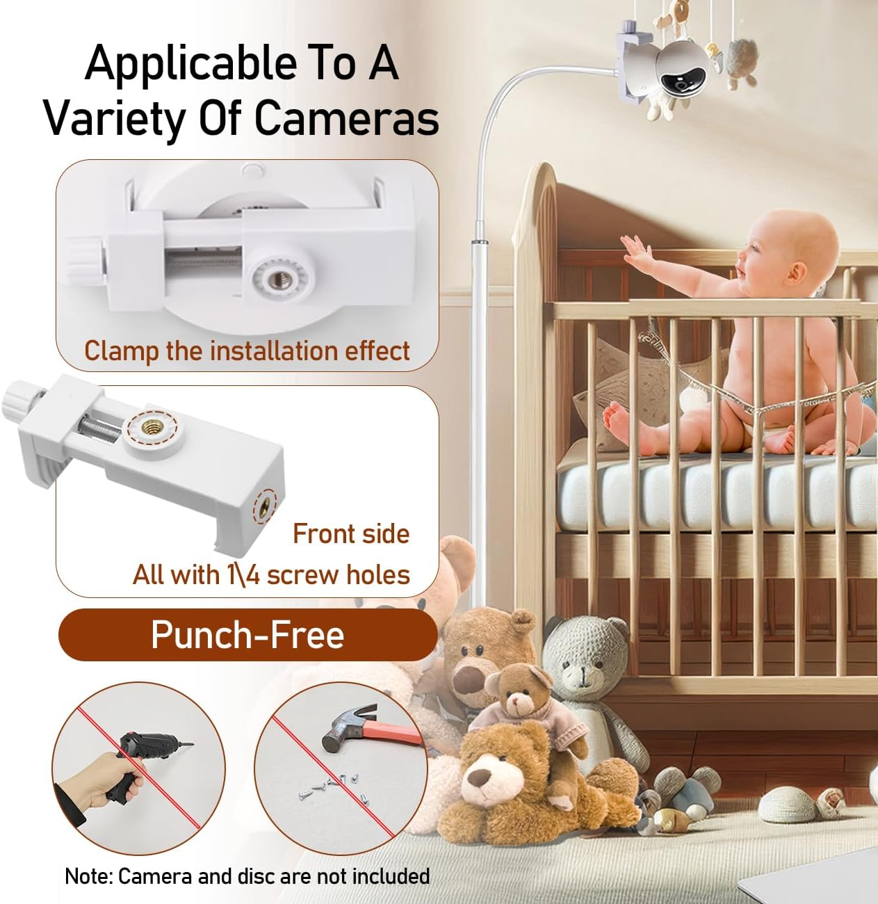 Baby Monitor Floor Stand Holder-Height Adjustable,360&deg; All-Round Monitoring,With Adjustable Width Clamp Accessories,Universal Compatible with Arlo, Motorola, Hello Baby & More image number 5