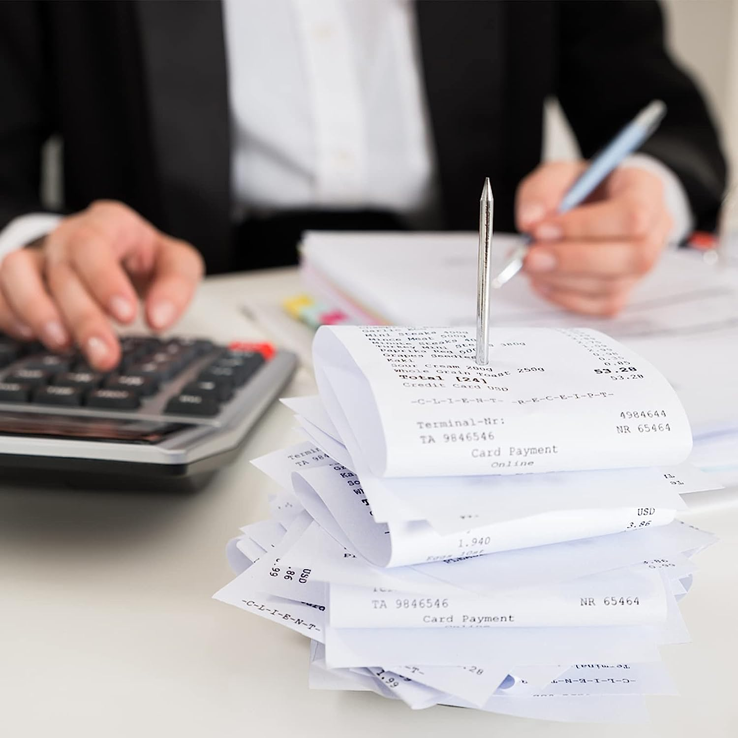 3 Pcs Receipt Holder Spike for Desk, Stainless Steel Ticket Stabber for Restaurant, Straight Rod Bill Fork, Paper Note Spike Stick, Memo Holder Stand for Office, Metal Bills Check Spindle image number 3