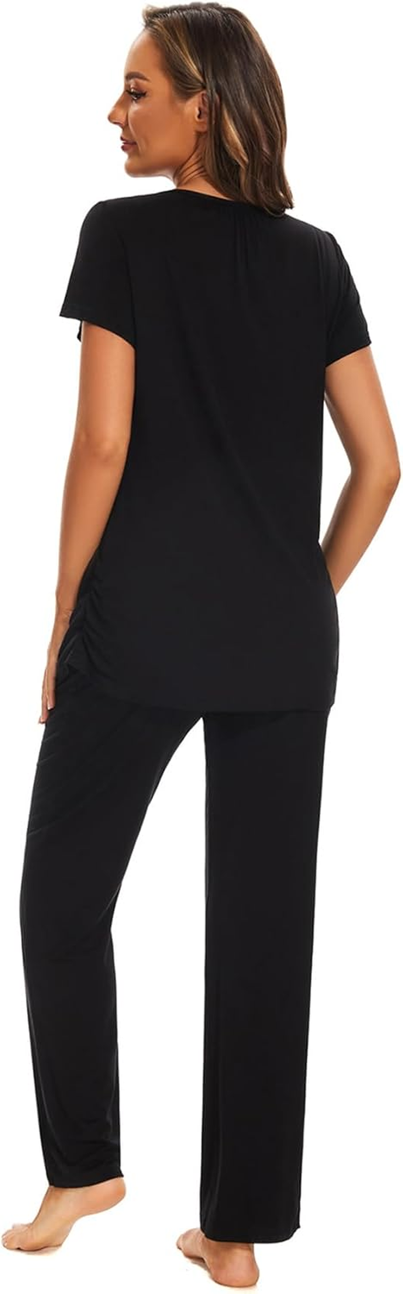 Smallshow Women'S Maternity Postpartum Pajamas Ruched Short Sleeve Nursing Pjs