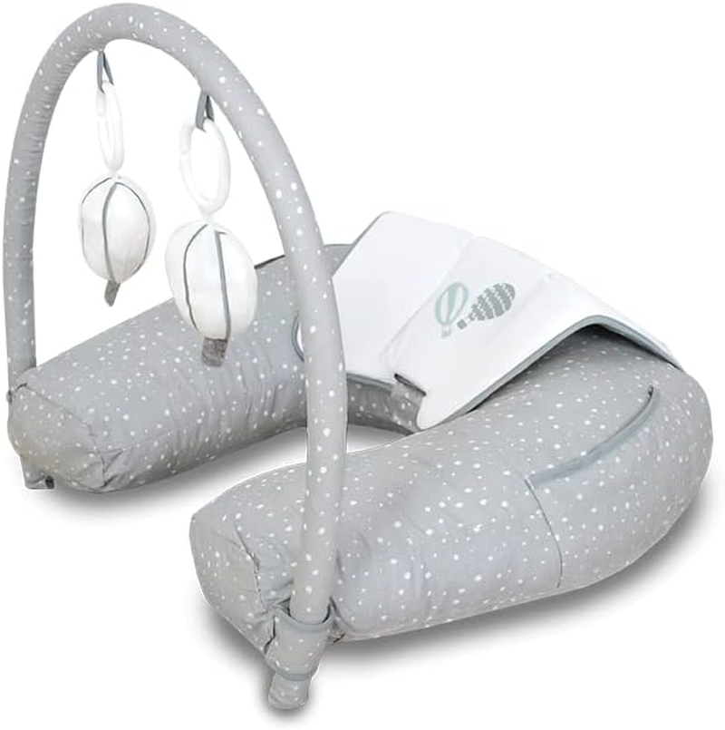 Babyhood Drops Nursing Pillow with Toy Bar, Grey/White