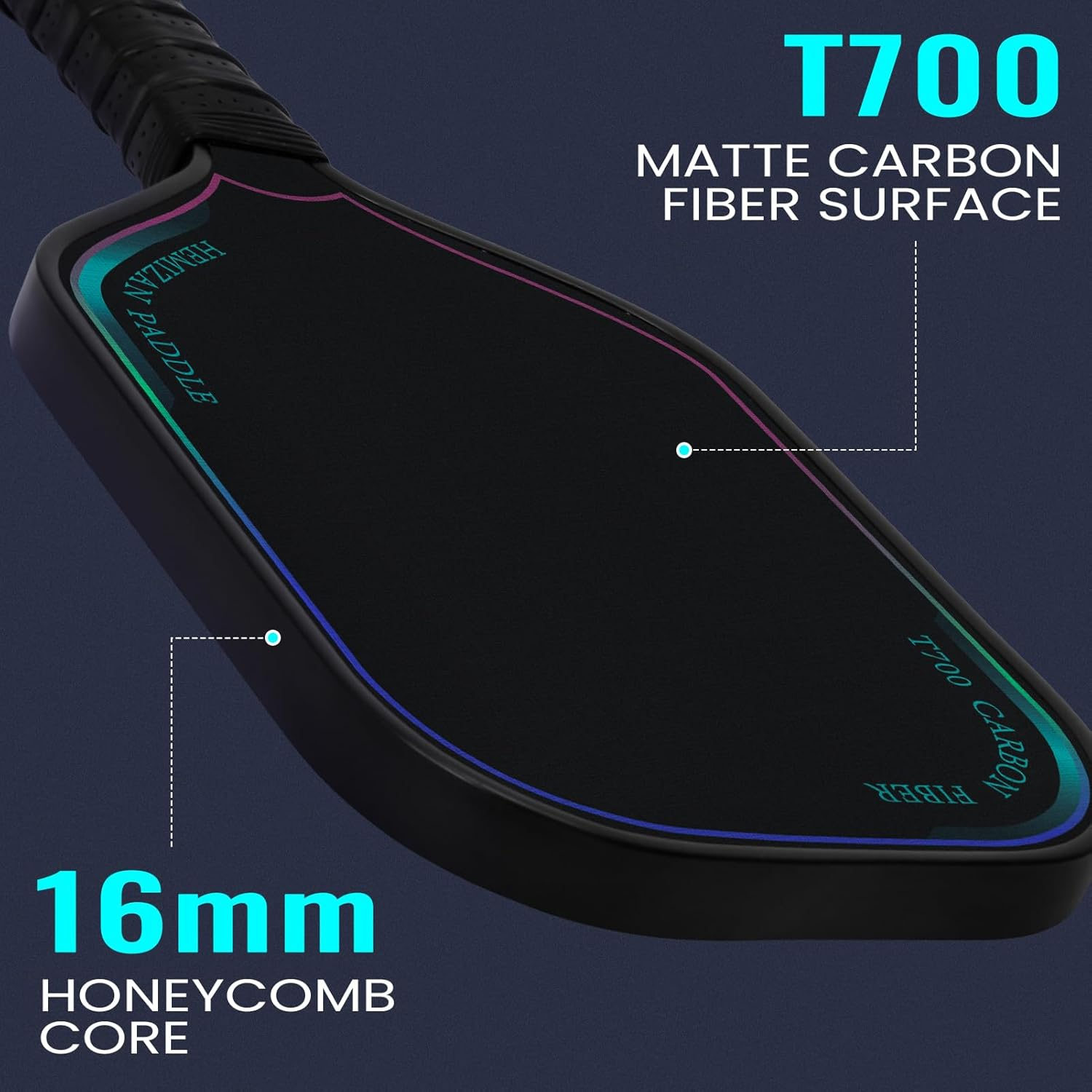 T700 Carbon Fiber Pickleball Paddle - Matte Carbon Pickle Ball Paddles Set of 16Mm Elongated Racket, Eraser Cleaner and Carry Bag by HEMIZAN image number 3