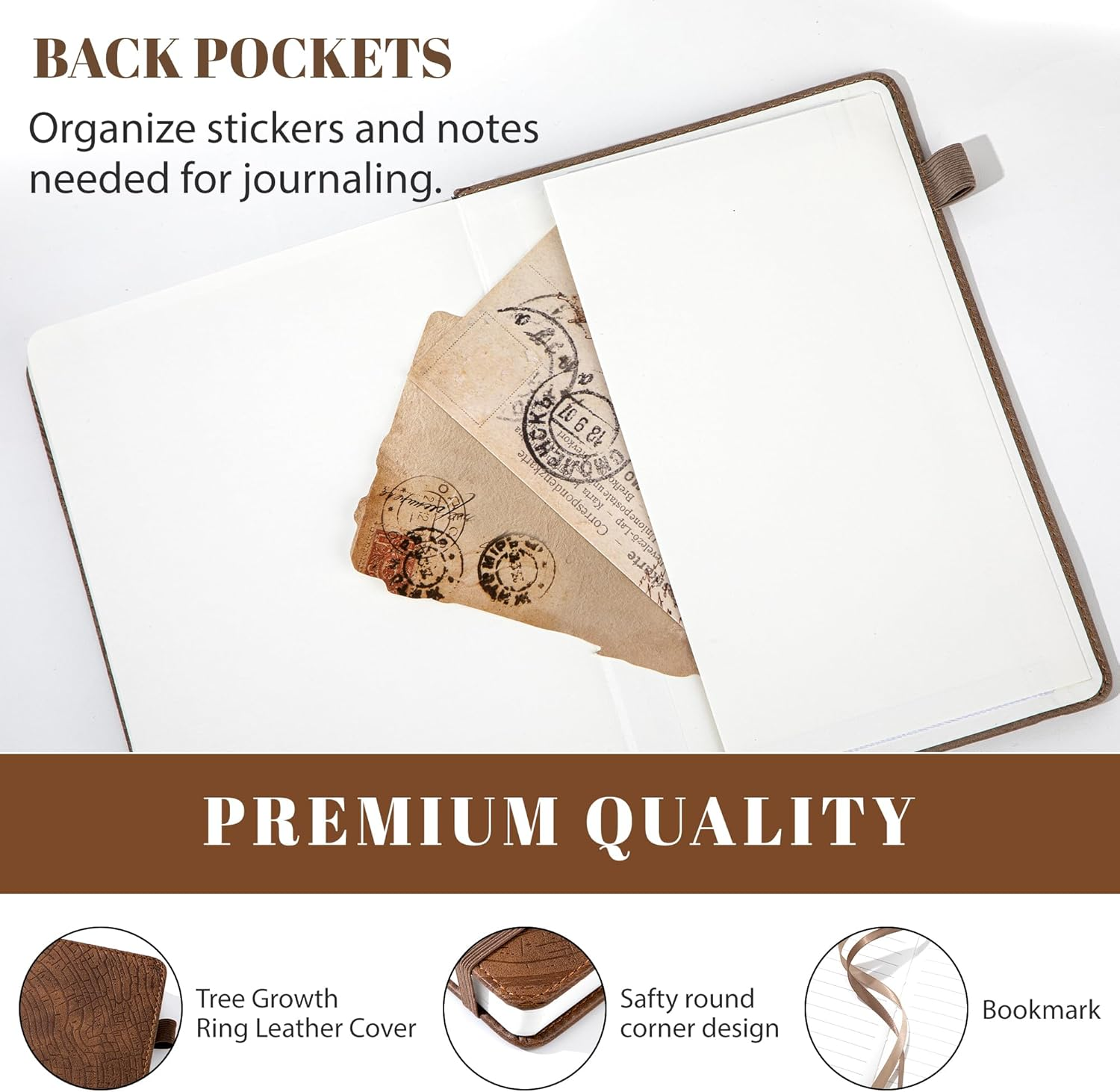 CAGIE Lined Journal for Writing, A5 Tree Growth Ring Leather Bound Journal Notebook, 256 Pages 100 GSM Journals for Men Women, Hardcover Journaling Notebooks for Work, Note Taking - Khaki image number 2