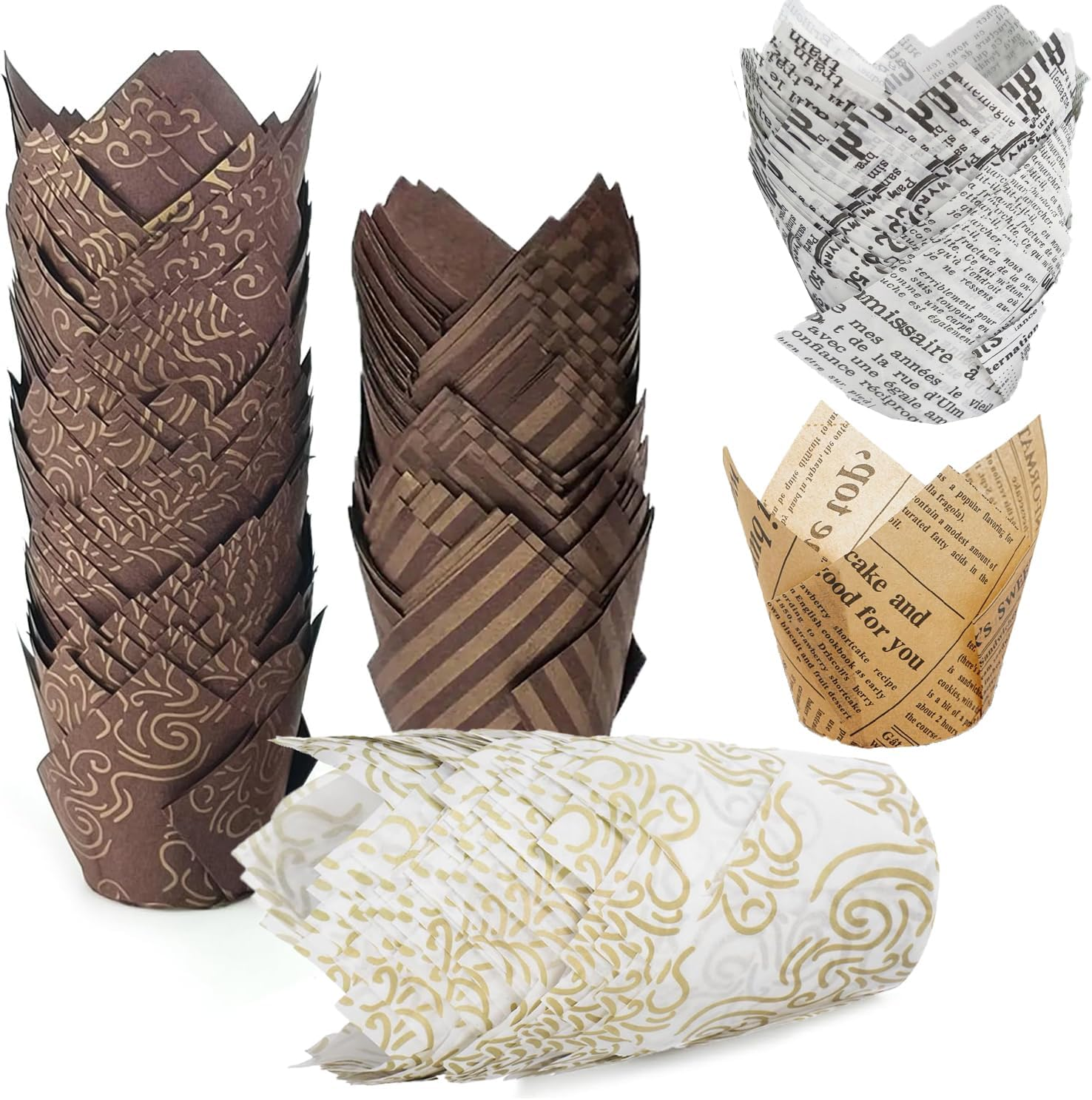250Pcs Tulip Cupcake Liners for Baking Cups Unbleached European Parchment Paper Tulip Muffin Liners, Christmas Cupcake Paper Wrappers, Wedding, Birthday, Party, Standard Size, 5 Colors image number 3