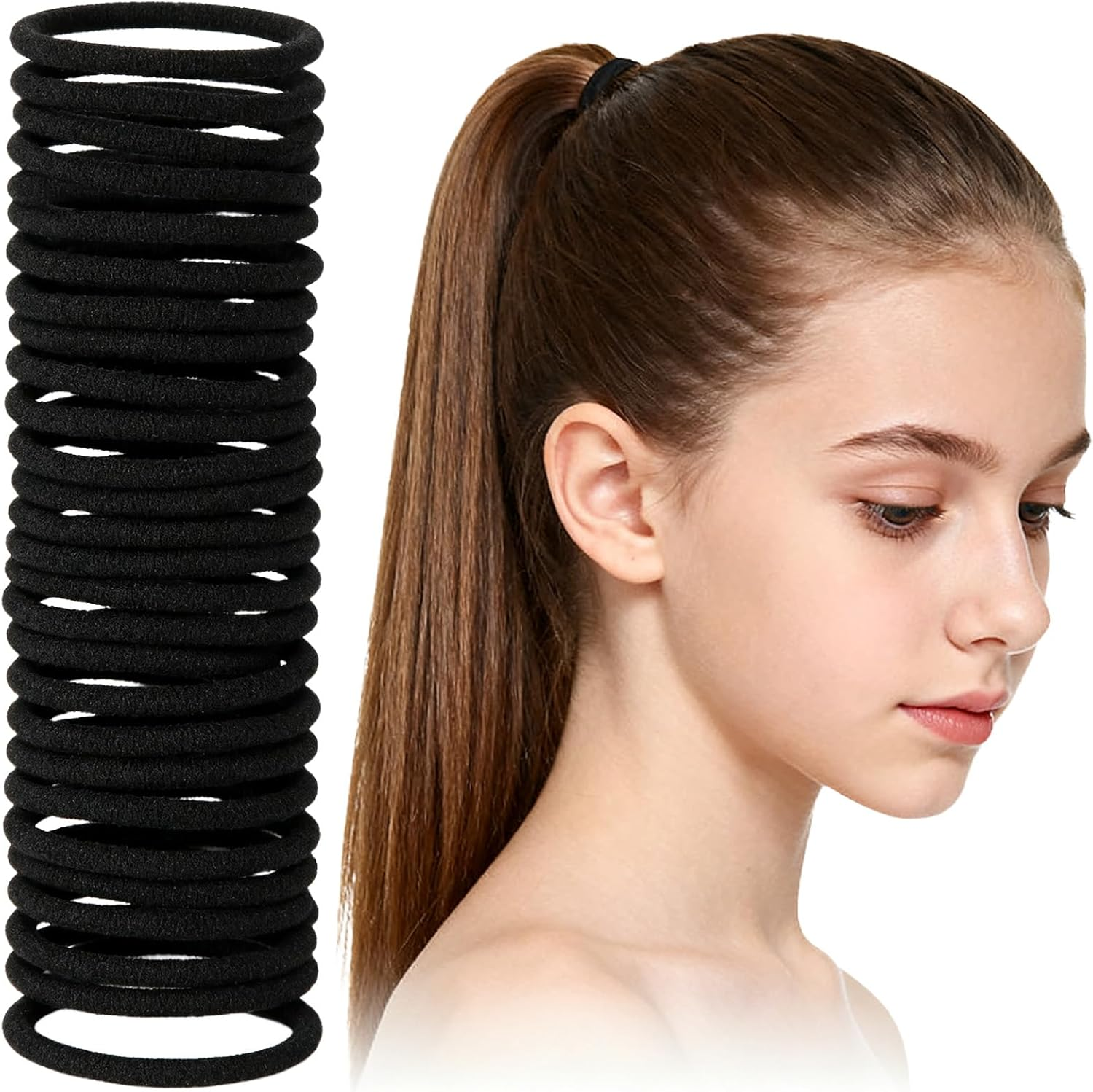 AGDGV 100 Pcs Black Hair Ties for Women Girls - Seamless No Damage Elastic Ponytail Holders for Thick/Thin Hair, Soft Hair Bands for Braids & Daily Use